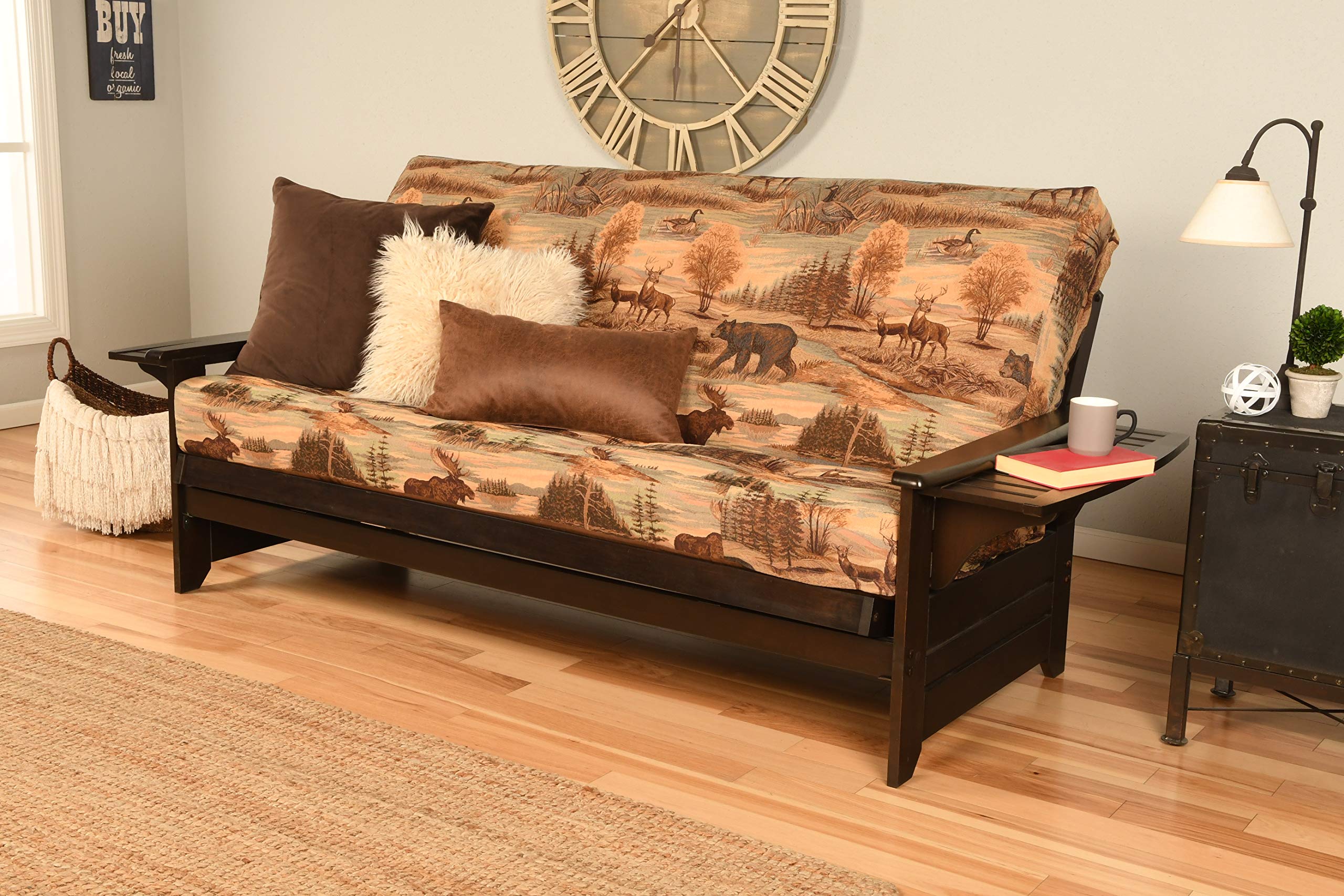 Kodiak Furniture Phoenix Full Size Futon Sofa Bed in Espresso Finish - Convertible Sleeper for Small Spaces, Guest Rooms & Dorm Rooms