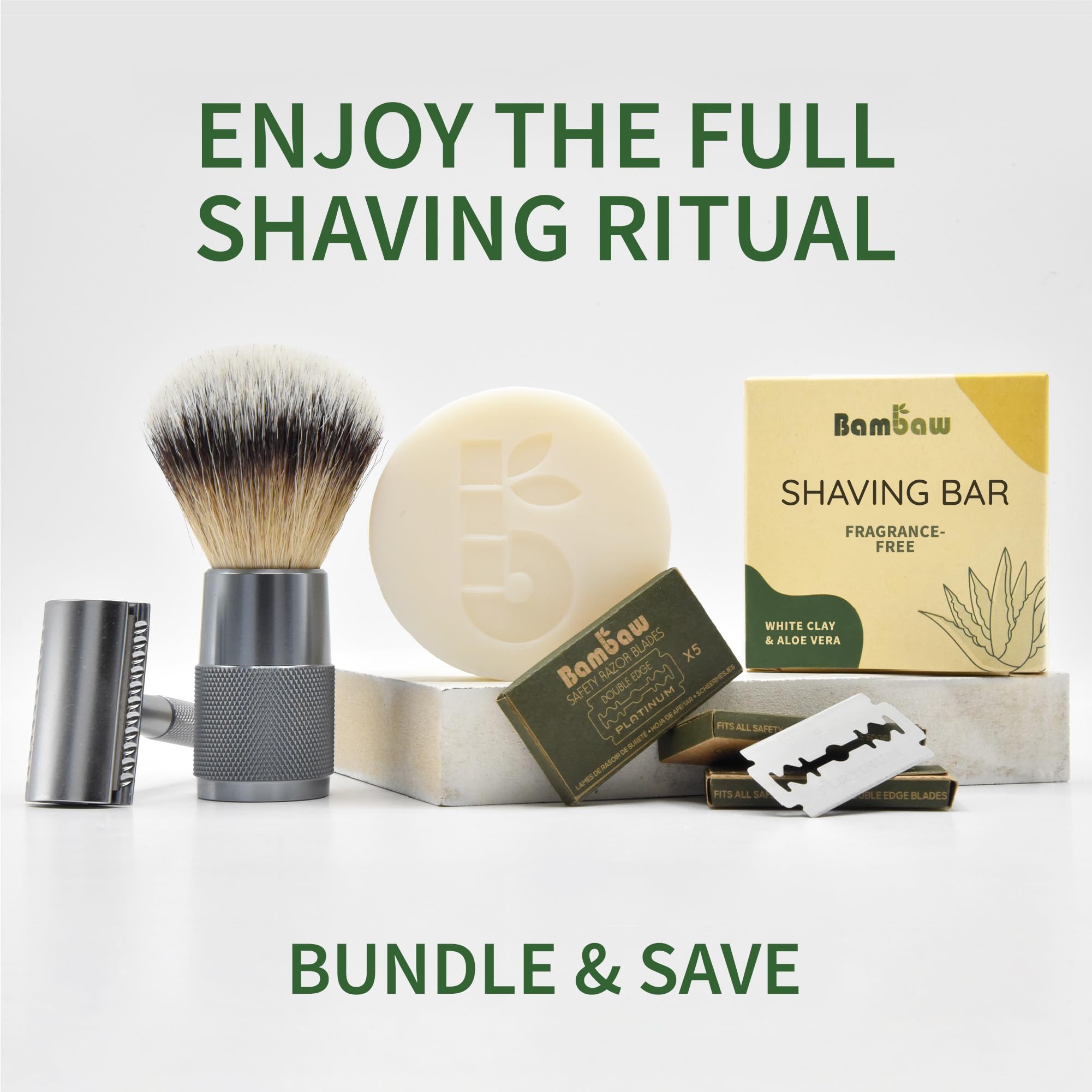 Bambaw Organic Shaving Soap Bar for Sensitive Skin - 2.8 oz Unscented Vegan Shave Puck with White Clay & Aloe Vera - Perfect for Travel, Camping & Eco-Friendly Grooming Routine