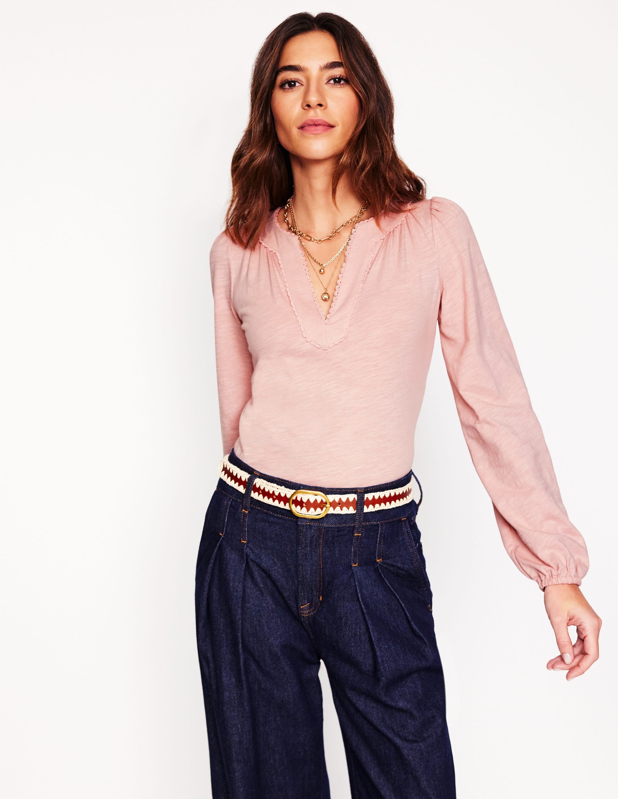 Ava Women's Long Sleeve Trim Top in Milkshake Color - Perfect for Casual Outings, Office Wear & Date Nights
