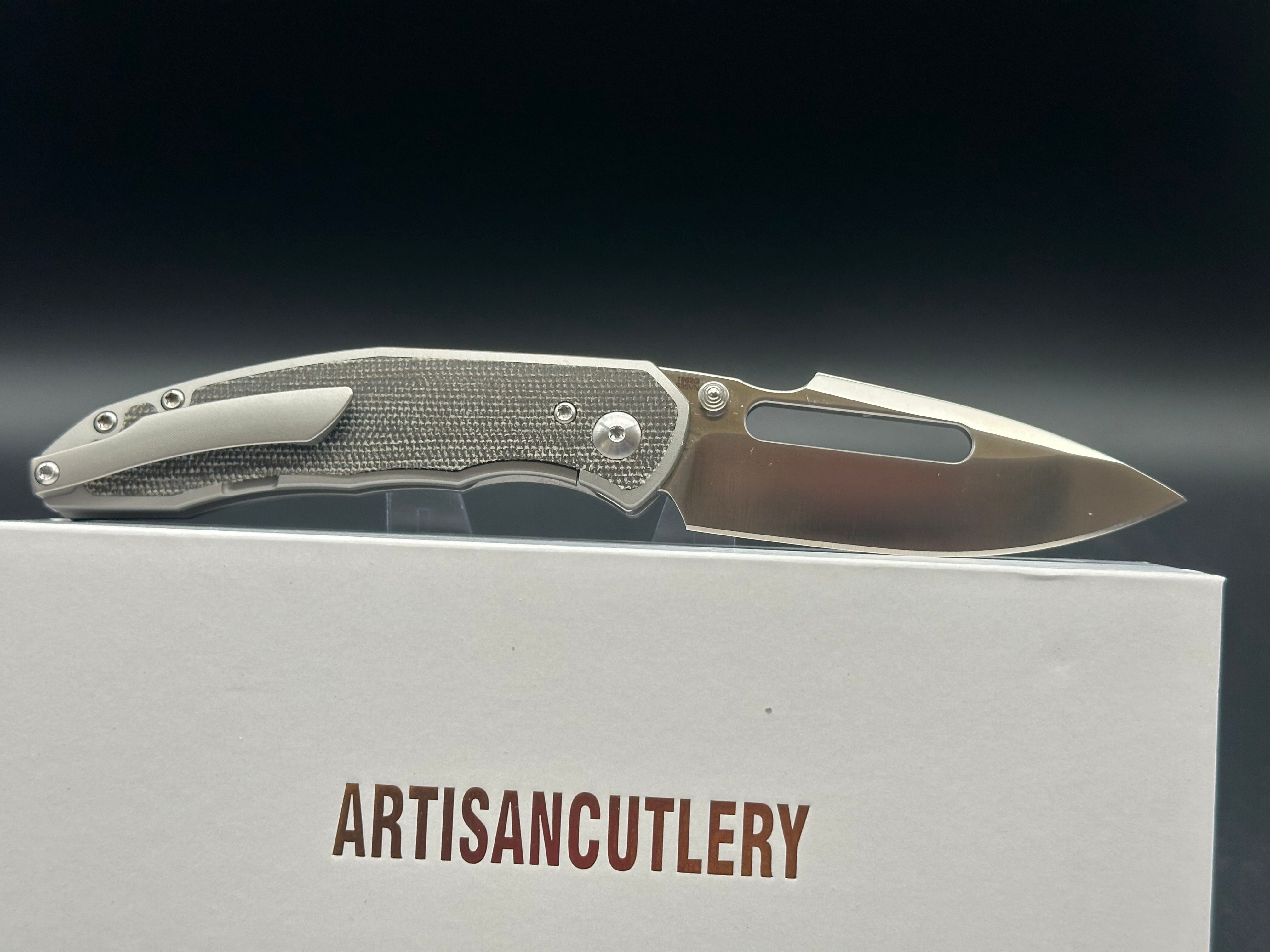 ARTISAN CUTLERY BOA Folding Knife - Titanium Handle with OD Green Inlay & S35VN Blade Steel (Model 1862G ODG) | EDC, Outdoor Survival, Camping, Hunting Gear