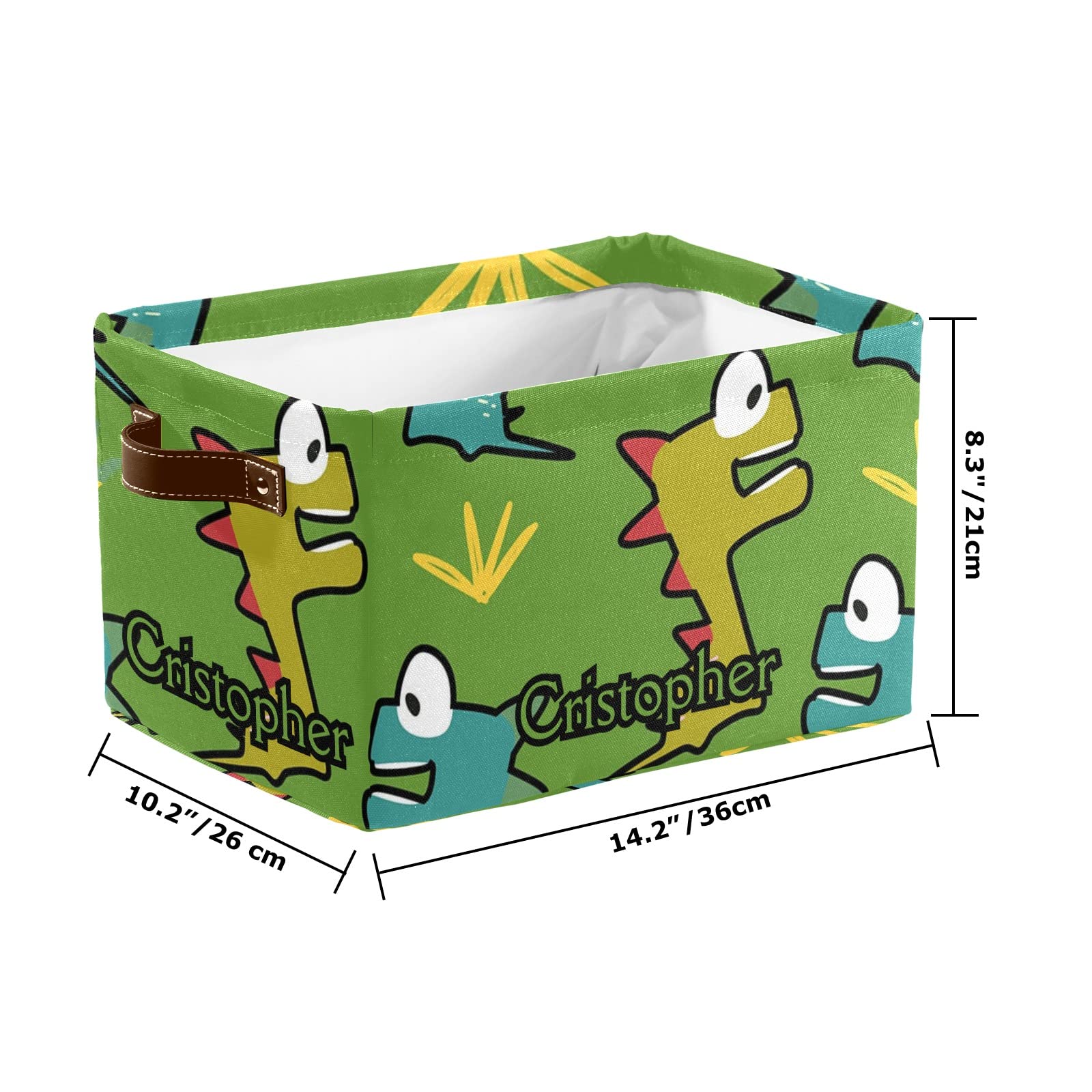 Personalized Baby Dino Collapsible Storage Bins - 2 Pack Custom Decorative Baskets with Handles, Rectangular Closet Organizers for Nursery, Kids Room & Home Organization