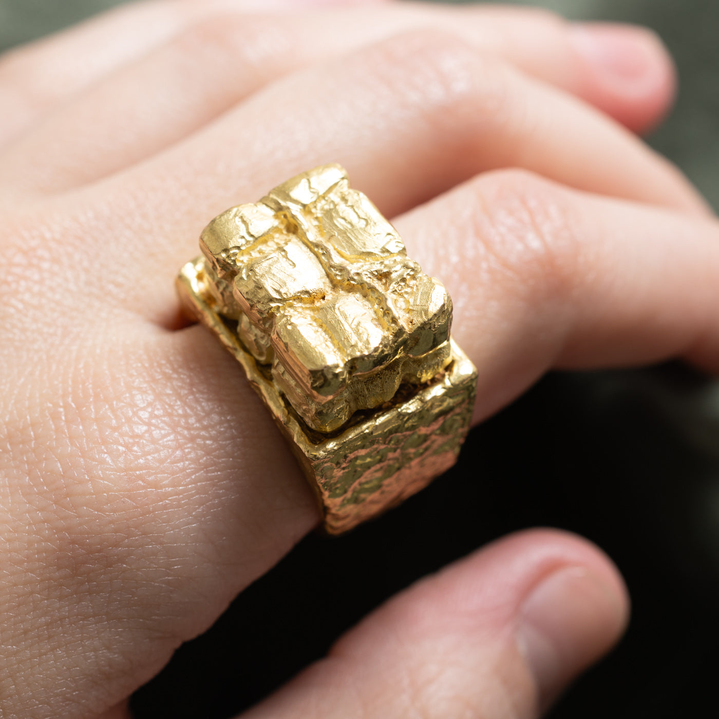 18k Yellow Gold Brick Ring for Men - Size 11 | Luxury Statement Jewelry | Perfect for Weddings, Anniversaries & Special Occasions