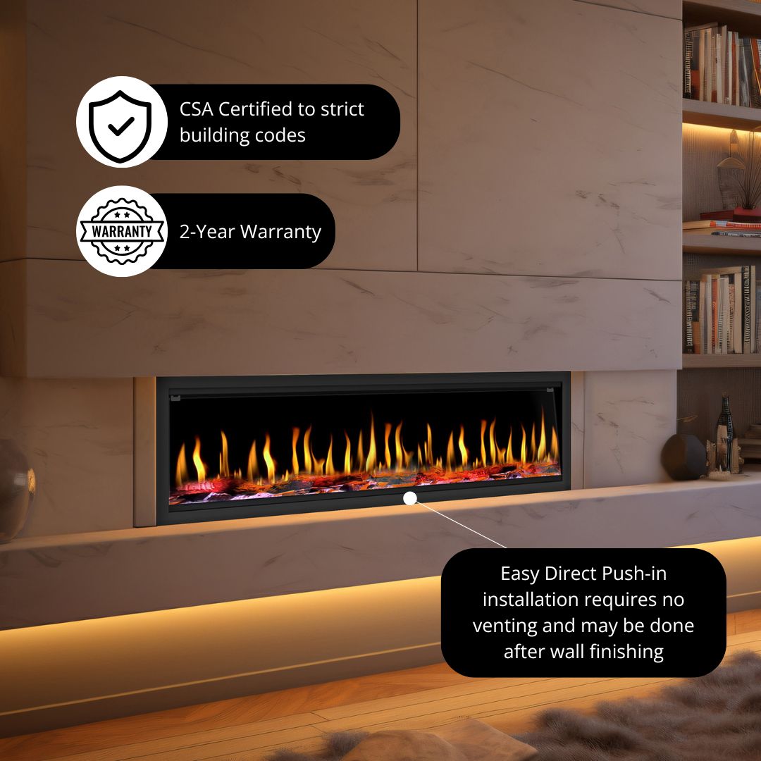 Dynasty Tempo Smart Electric Fireplace with Realistic Flame Effect - Built-in Virtual Fireplace for Living Room, Bedroom, and Office Heating & Ambiance