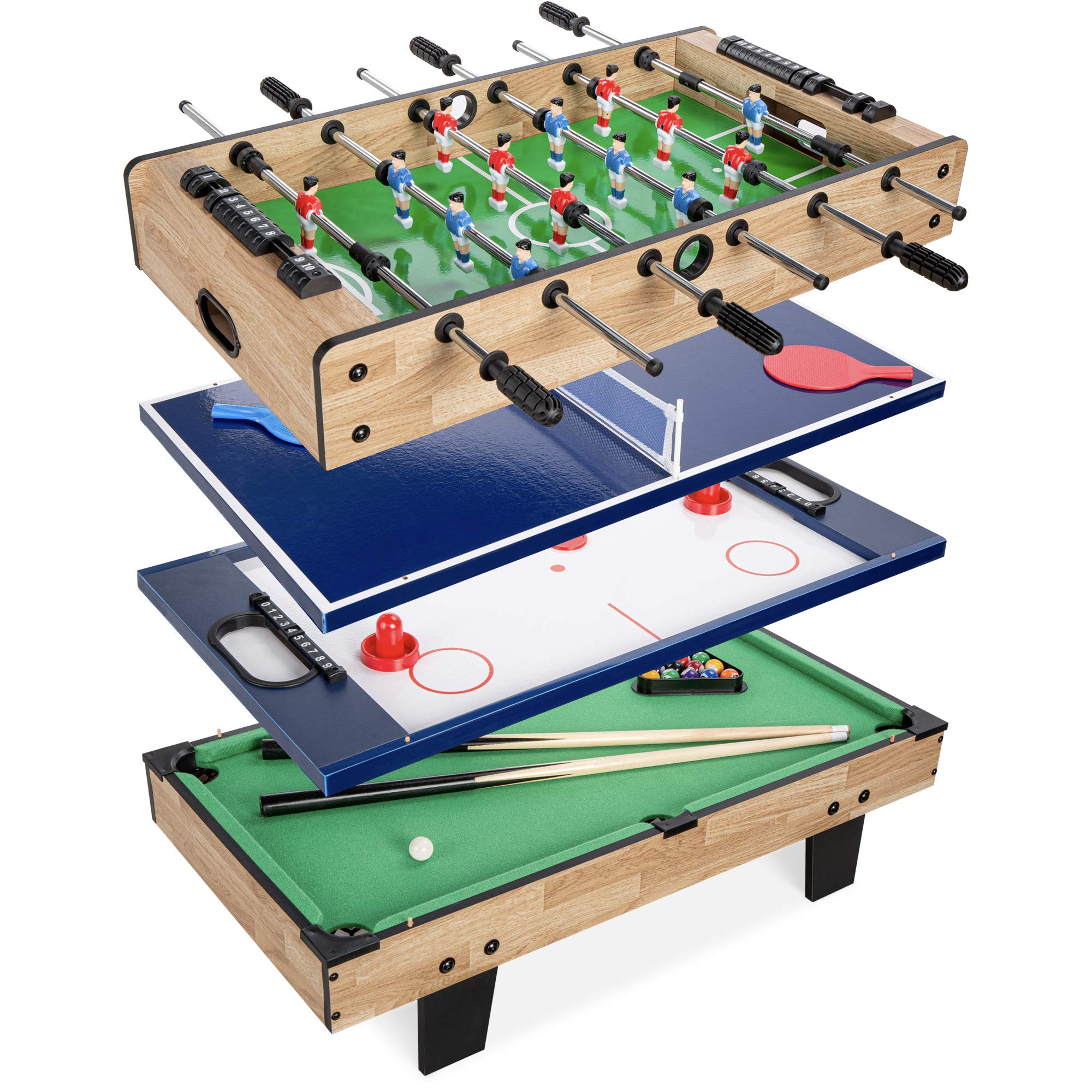 Best Choice Products 4-in-1 Multi Game Table for Kids - Pool Billiards, Air Hockey, Foosball & Table Tennis Combo - Perfect for Home, Playroom & Rec Room - Fun Family Game Night & Indoor Entertainment Center