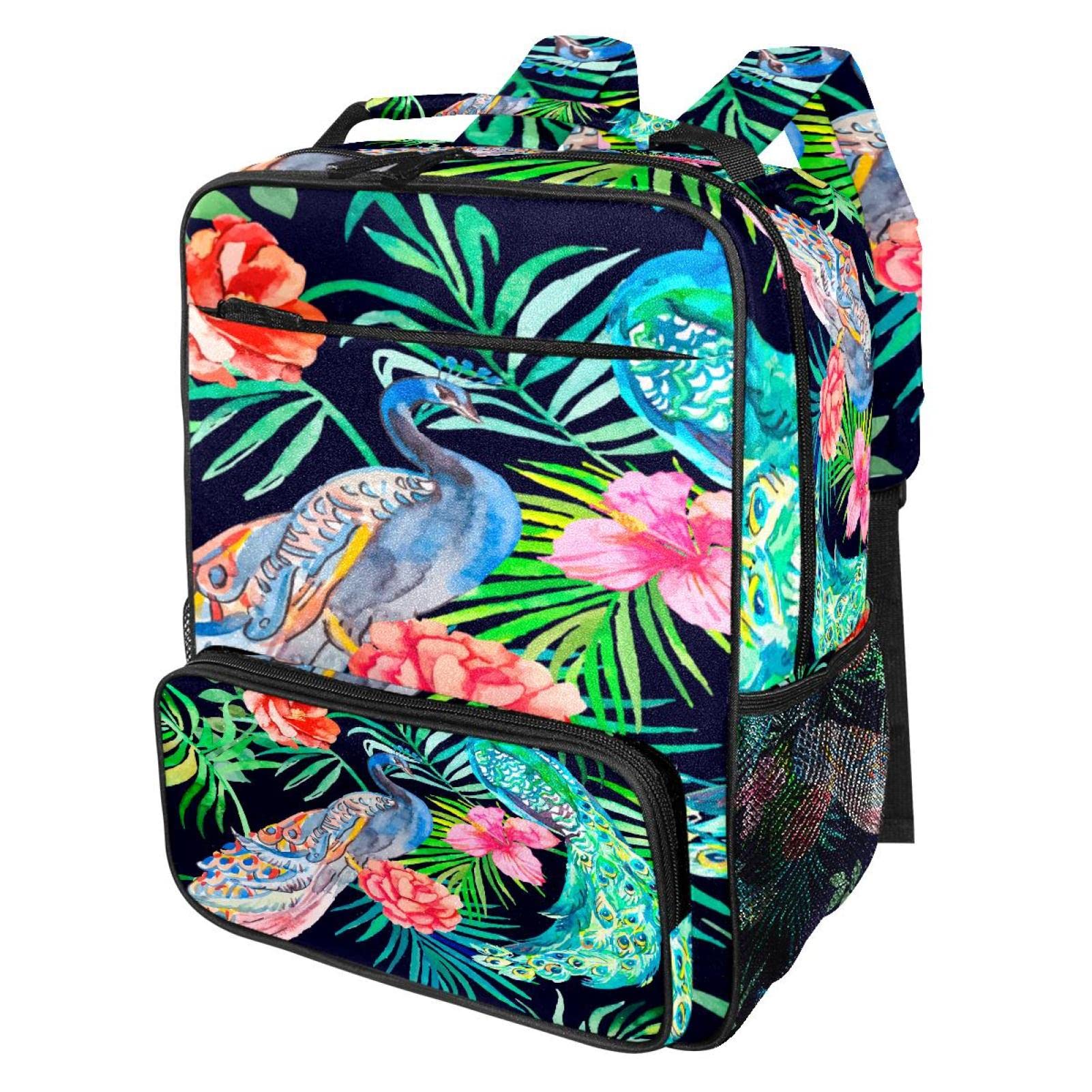 Waterproof Travel Backpack for School & Laptop - Lightweight Canvas Bookbag with Tropical Peacock Print - Perfect for Girls, Boys & College Students - Ideal for Hiking, Commuting & Daily Use
