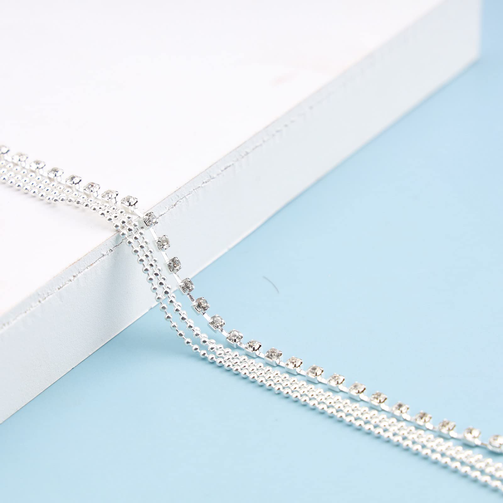Boho Layered Rhinestone Anklet - Silver Diamond Crystal Ankle Bracelet for Women | Summer Wedding, Beach Party, Boho Festival Jewelry | Barefoot Sandals & Beaded Foot Chain Accessories