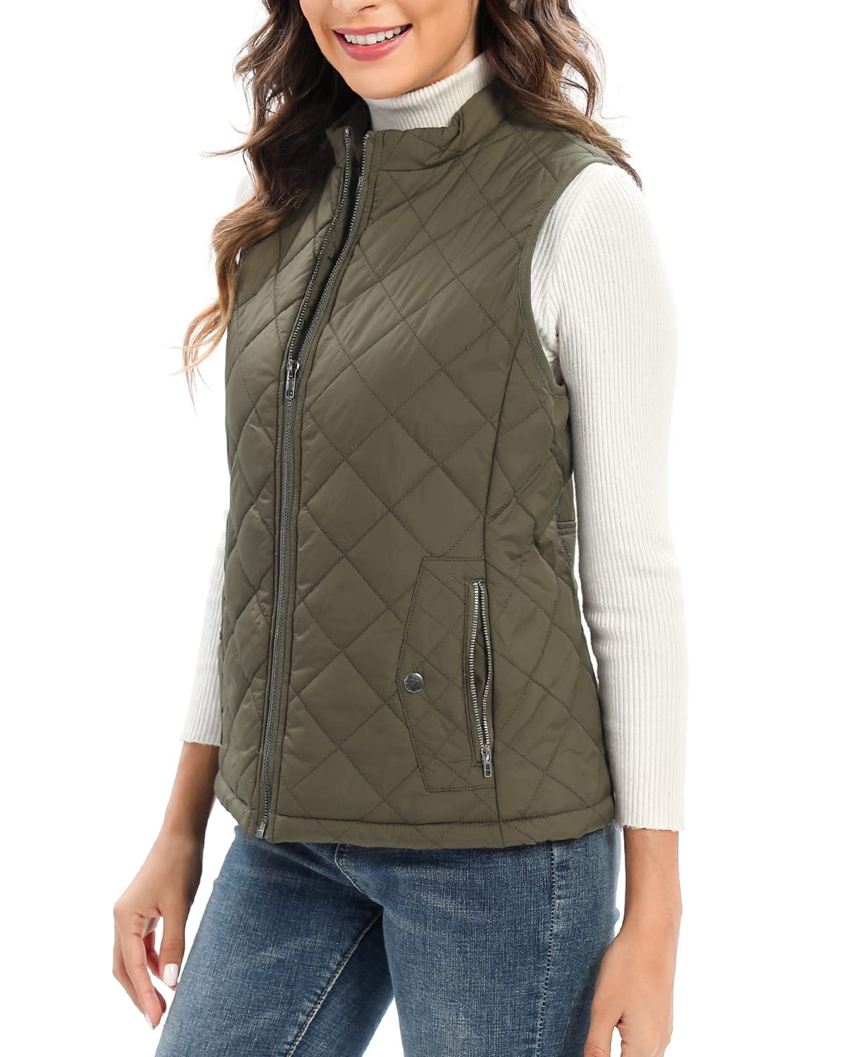 Xeoxarel Women's Quilted Puffer Vest with 4 Pockets - Lightweight Warm Winter Gilet Jacket for Outdoor Hiking, Travel & Casual Wear (Includes Inner Pockets)