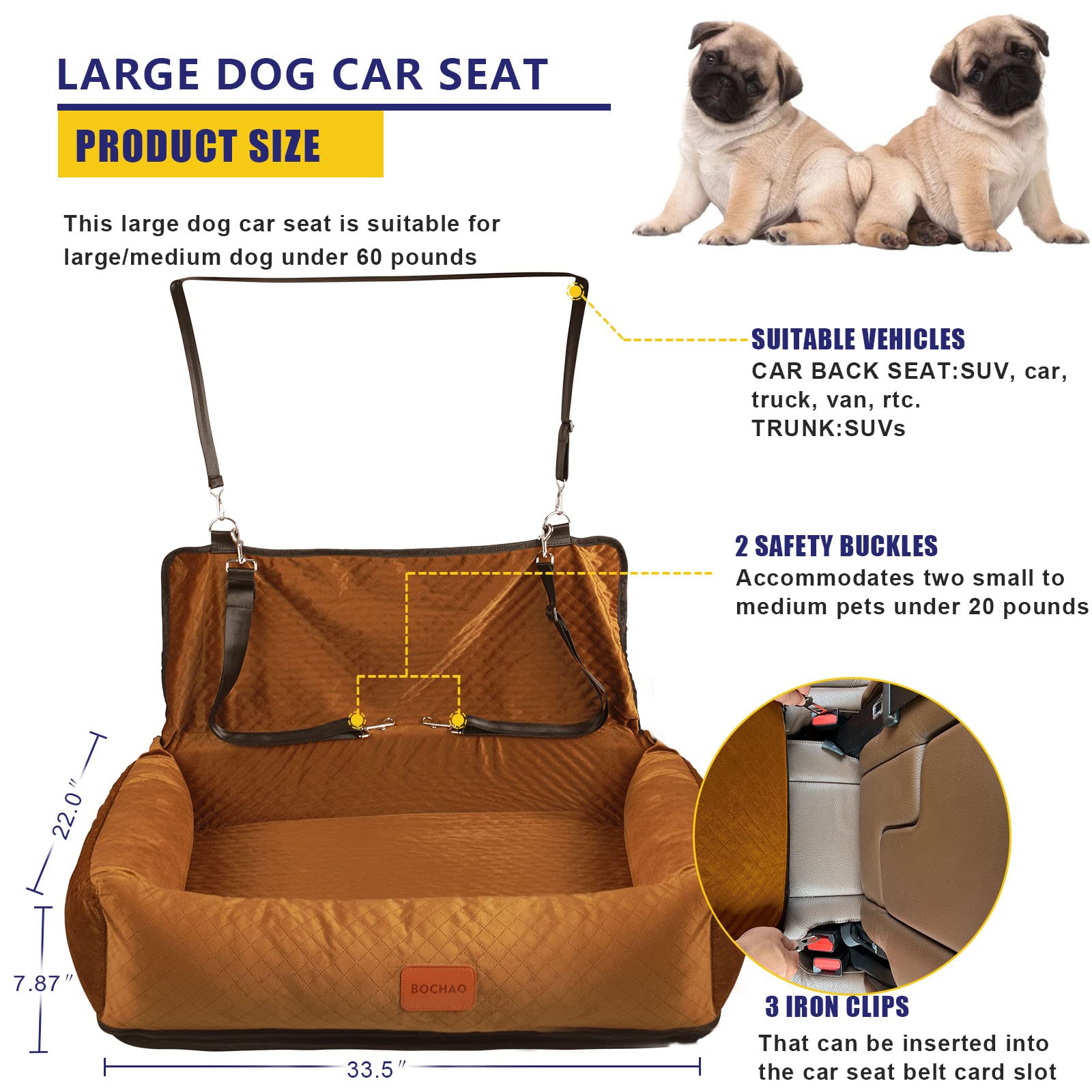 Premium Dog Car Seat for Large & Medium Dogs - Convertible Travel Bed & Sofa Cushion with Soft Blanket | Safe & Comfortable Pet Car Accessory for Road Trips, Camping & Home Use