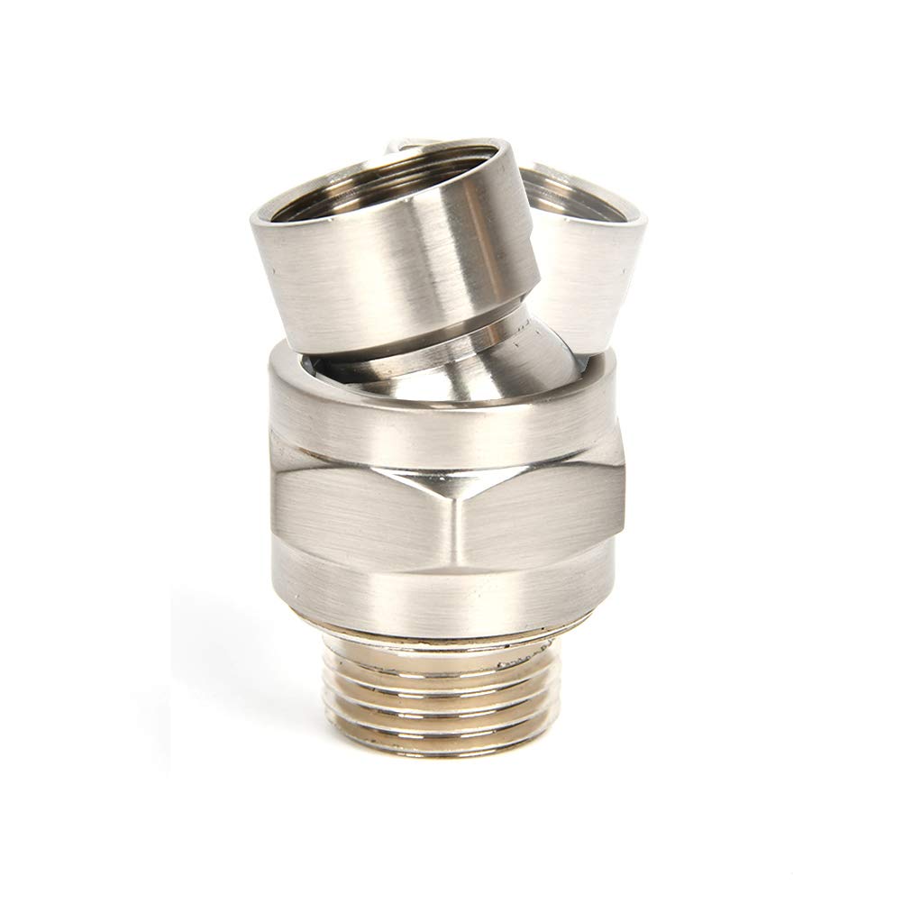 QLOUNI Brass Shower Connector - Adjustable Ball Joint Swivel Adapter for Shower Head, Universal Thread Shower Arm Extension, Brushed Nickel Finish - Perfect for Bathroom Renovation & Handheld Shower Installation