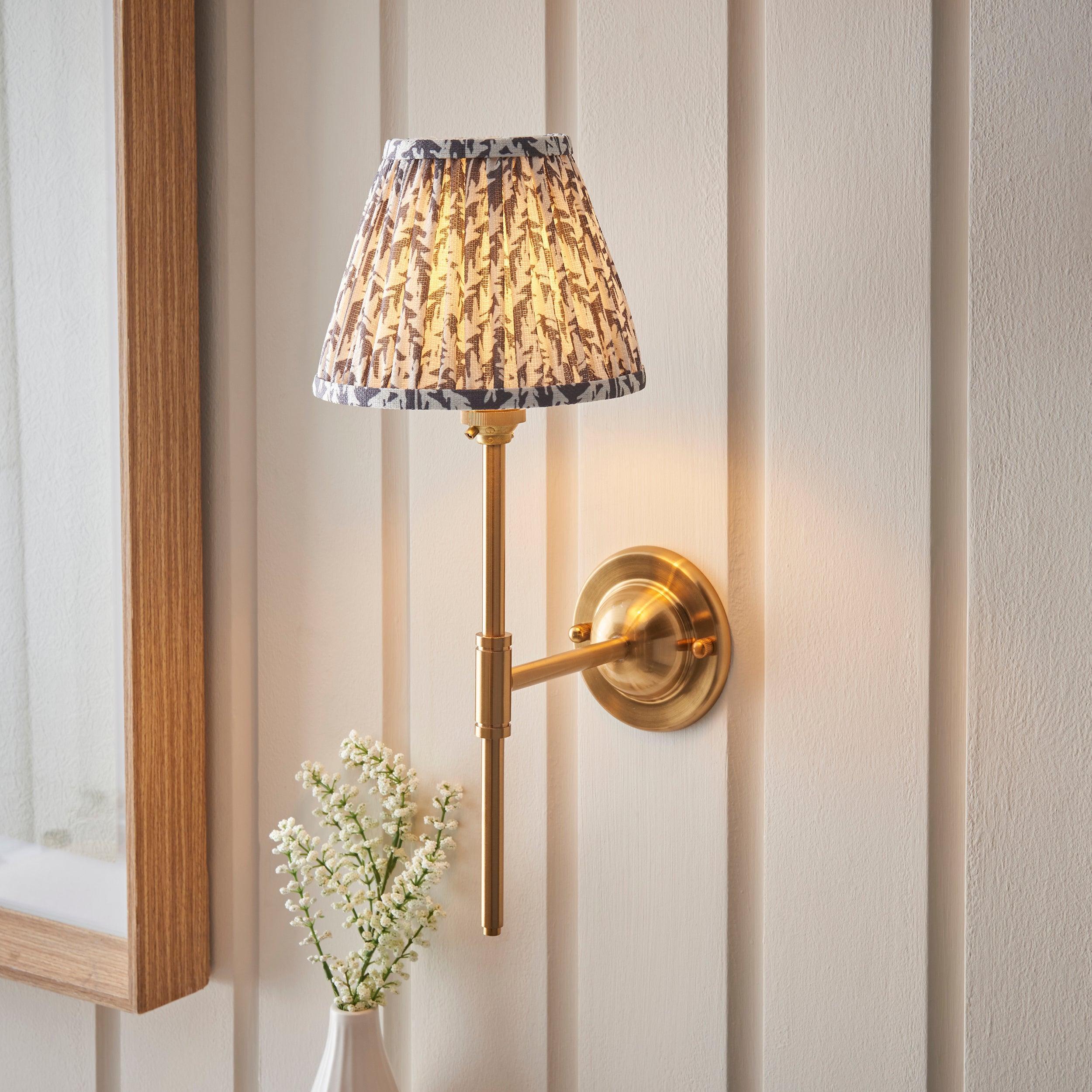 Vintage Dome T-Bar Brass Wall Light with 16cm Pearl Grey Leaf Shade - Perfect for Bedroom, Living Room, and Hallway Lighting