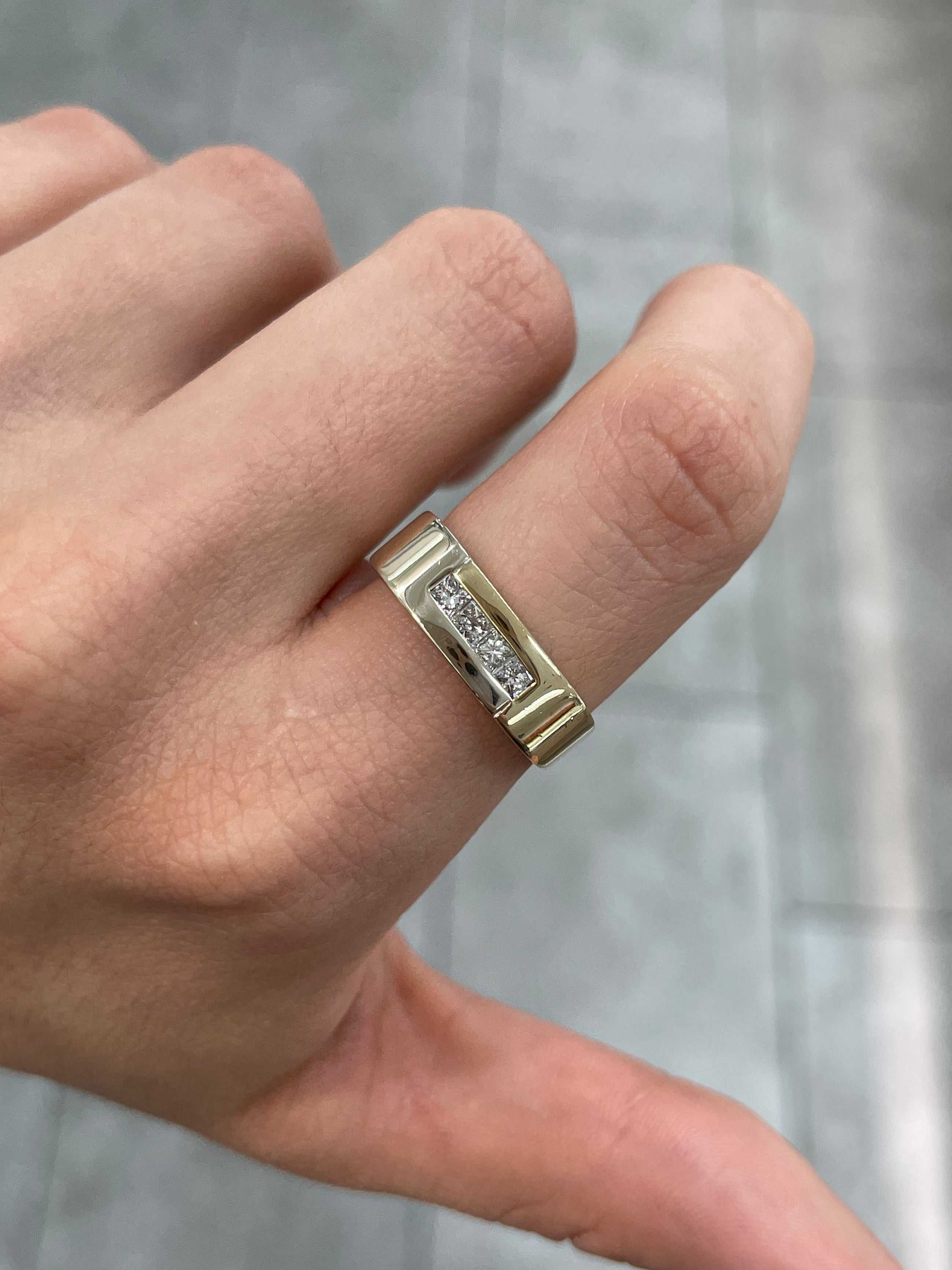 0.45pts Princess Cut Diamond Pinky Ring for Men - Two Tone 14K Gold - Perfect for Weddings, Gifts & Special Occasions
