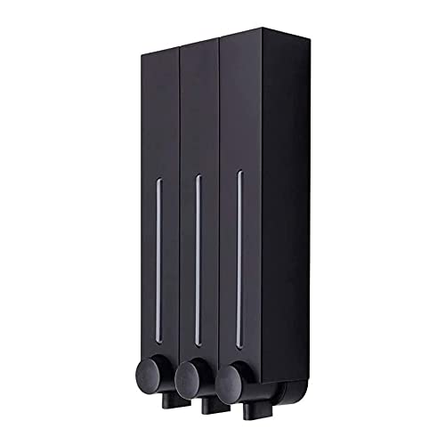 3-Chamber Wall Mounted Shower Pump Dispenser - Hotel Bathroom Soap Dispenser for Shampoo, Conditioner, Lotion & Gel - Touch-Free Black Organizer for Office & Home Use