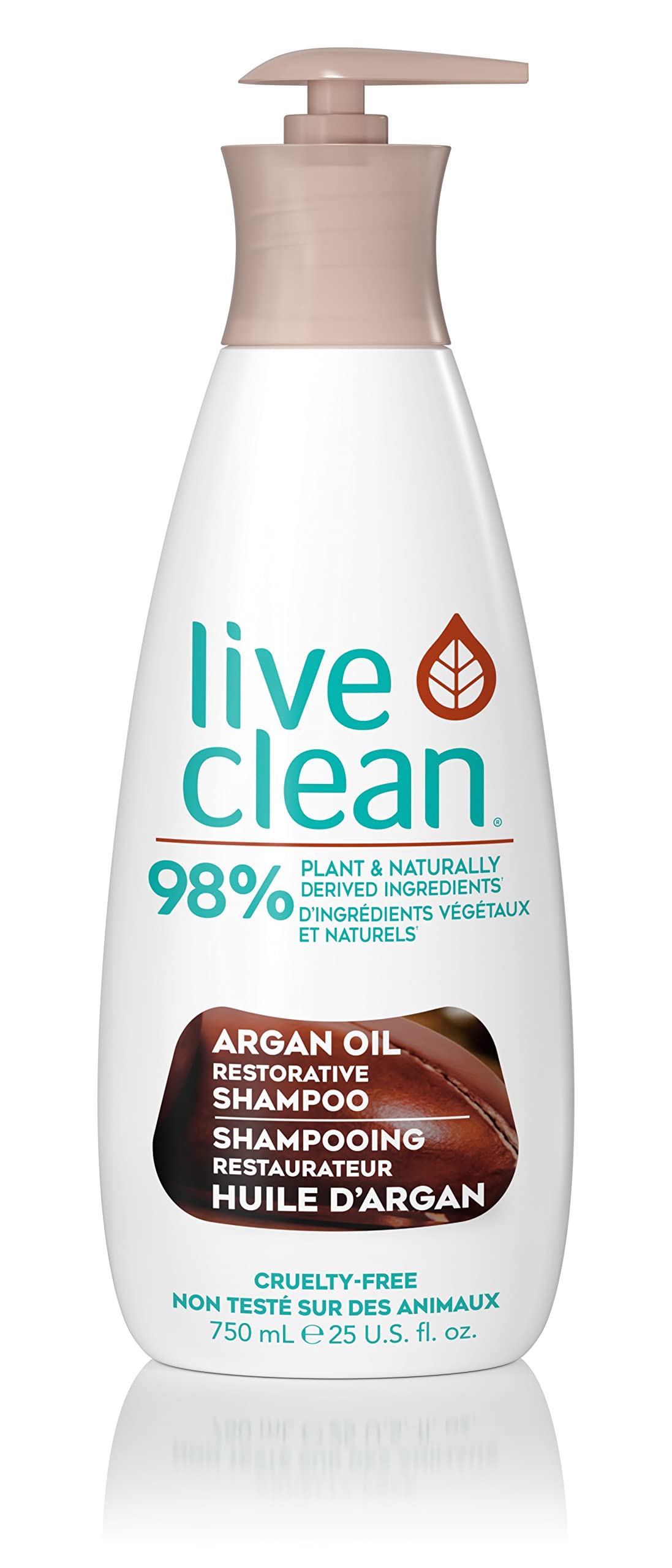 Live Clean Argan Oil Shampoo for Dry & Damaged Hair - 25.4 fl oz (750ml) - Sulfate Free, Vegan & Cruelty Free - Hydrating & Repairing Hair Care for Daily Use at Home or Salon
