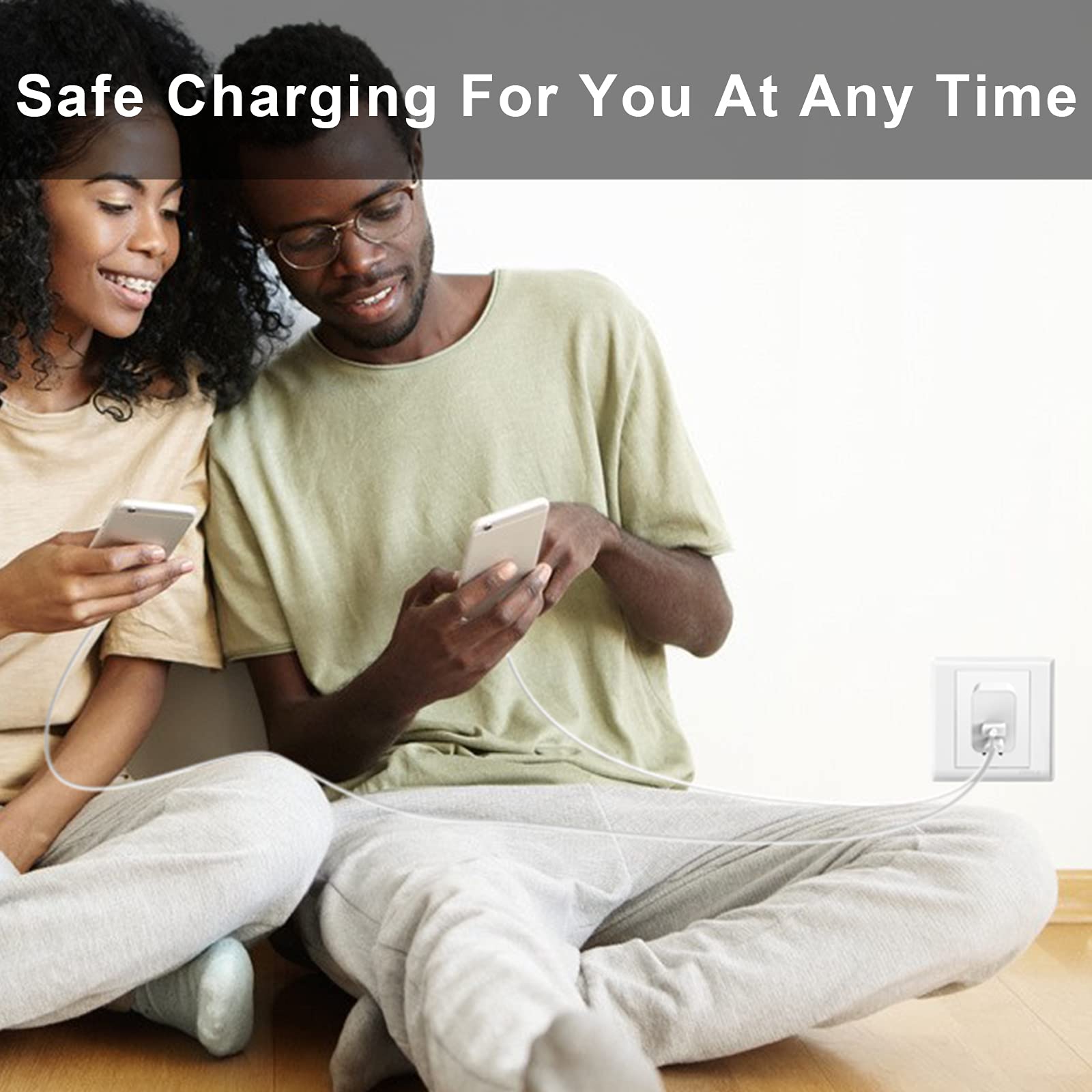 Fast Charging USB C Wall Charger Block - Dual Port Type C Adapter Compatible with Apple Watch Series 9/8/7/6/SE, iPhone 16/16 Pro/16 Pro Max - White | Perfect for Travel, Home & Office Use