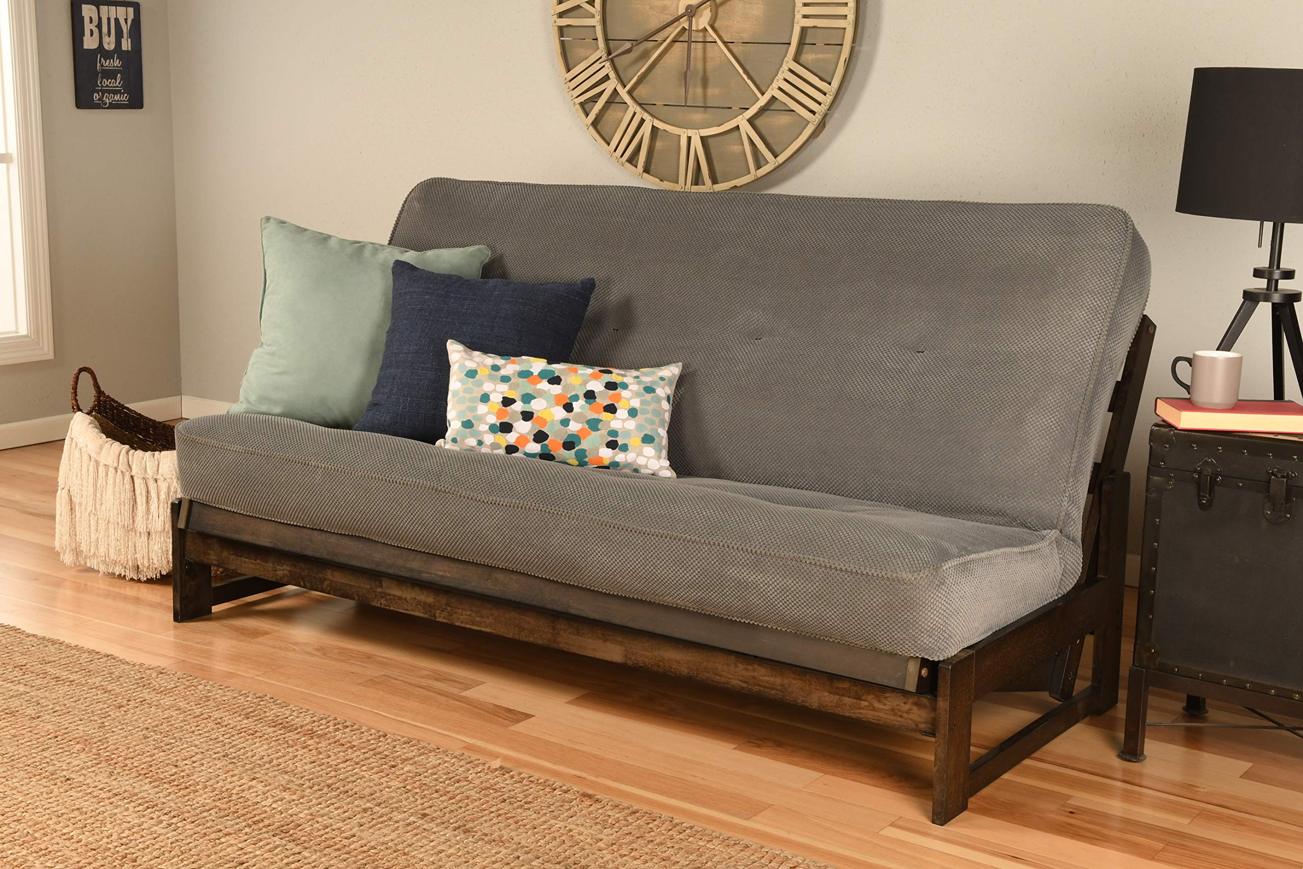 KODIAK FURNITURE Aspen Futon Set with Reclaimed Mocha Finish - Modern Sofa Bed for Small Spaces, Living Room, Dorm & Guest Room