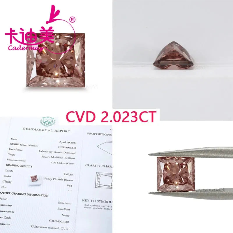 1CT Square Cut Brown CVD Lab Grown Diamond - VS1 Clarity, Loose Stone with Certification | Perfect for Wedding Rings, Fine Jewelry Making & Engagement Ring Settings