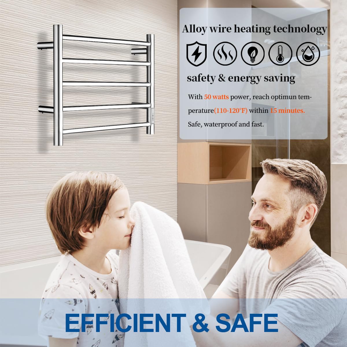 5-Bar Stainless Steel Electric Heated Towel Warmer Rack for Bathroom - Wall Mounted with Built-in Timer, Fast Heating, Plug-in (Chrome) | Perfect for Spa, Luxury Hotels & Cozy Home Bathrooms