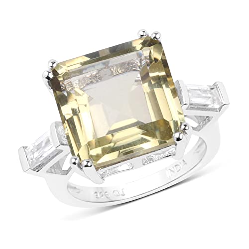 925 Sterling Silver Genuine Lemon Quartz & White Topaz Ring (45 Carat) - Multiple Sizes for Women | Elegant Jewelry Gift for Birthday, Anniversary & Special Occasions