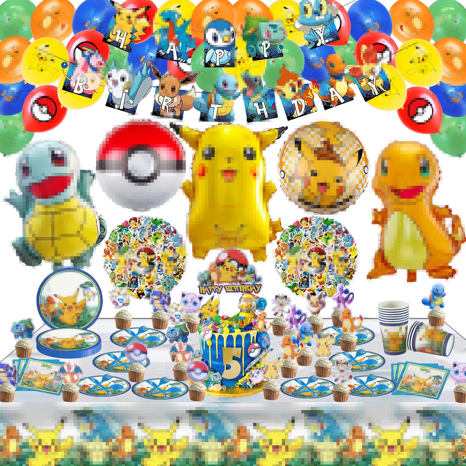 179 PCS Complete Birthday Party Supplies Kit - Happy Birthday Banners, Balloons, Tableware Set (Cups, Plates, Forks, Knives, Spoons, Napkins), Tablecloth & Cake Decorations - Perfect for Kids Birthday Parties, Baby Showers & Family Celebrations