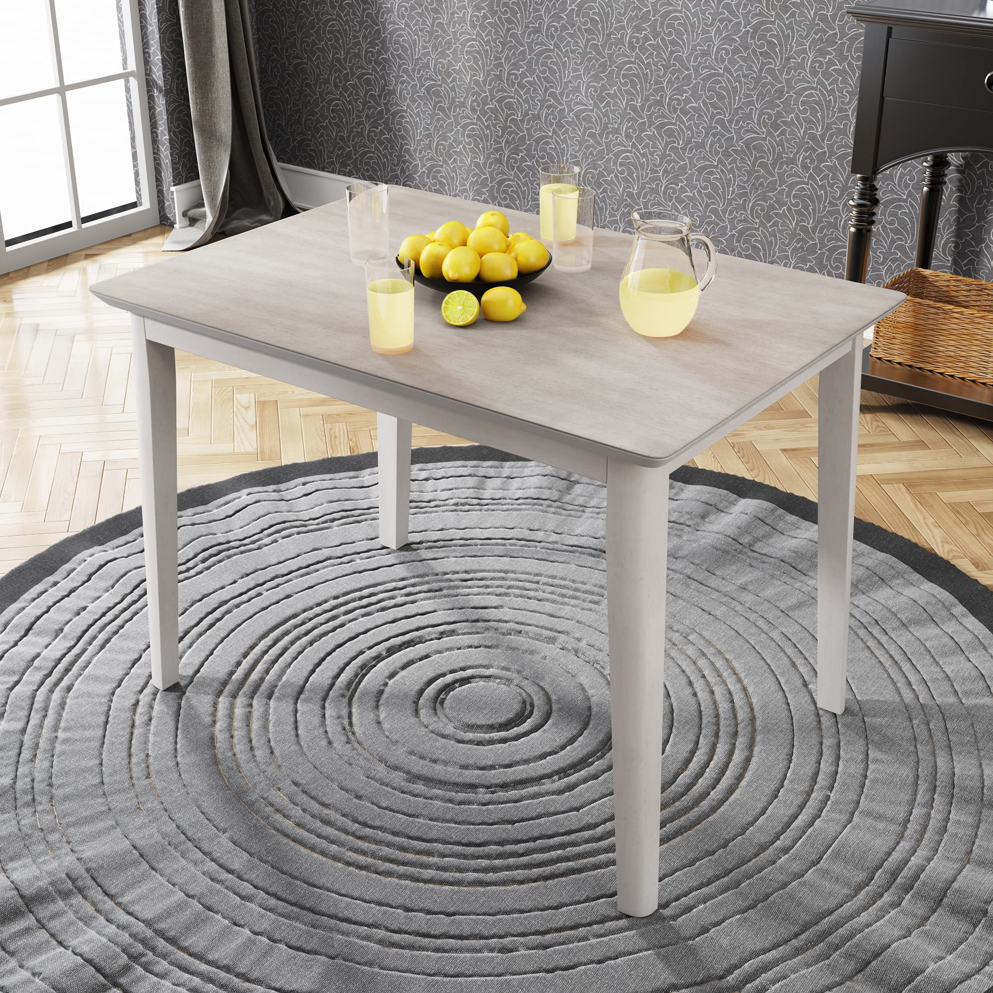 Solid Wood Rectangular Dining Table 44/45.5 Inch - Easy Assembly Kitchen Table in Gray/Light Grey & White - Perfect for Family Meals, Dinner Parties & Small Space Dining Rooms