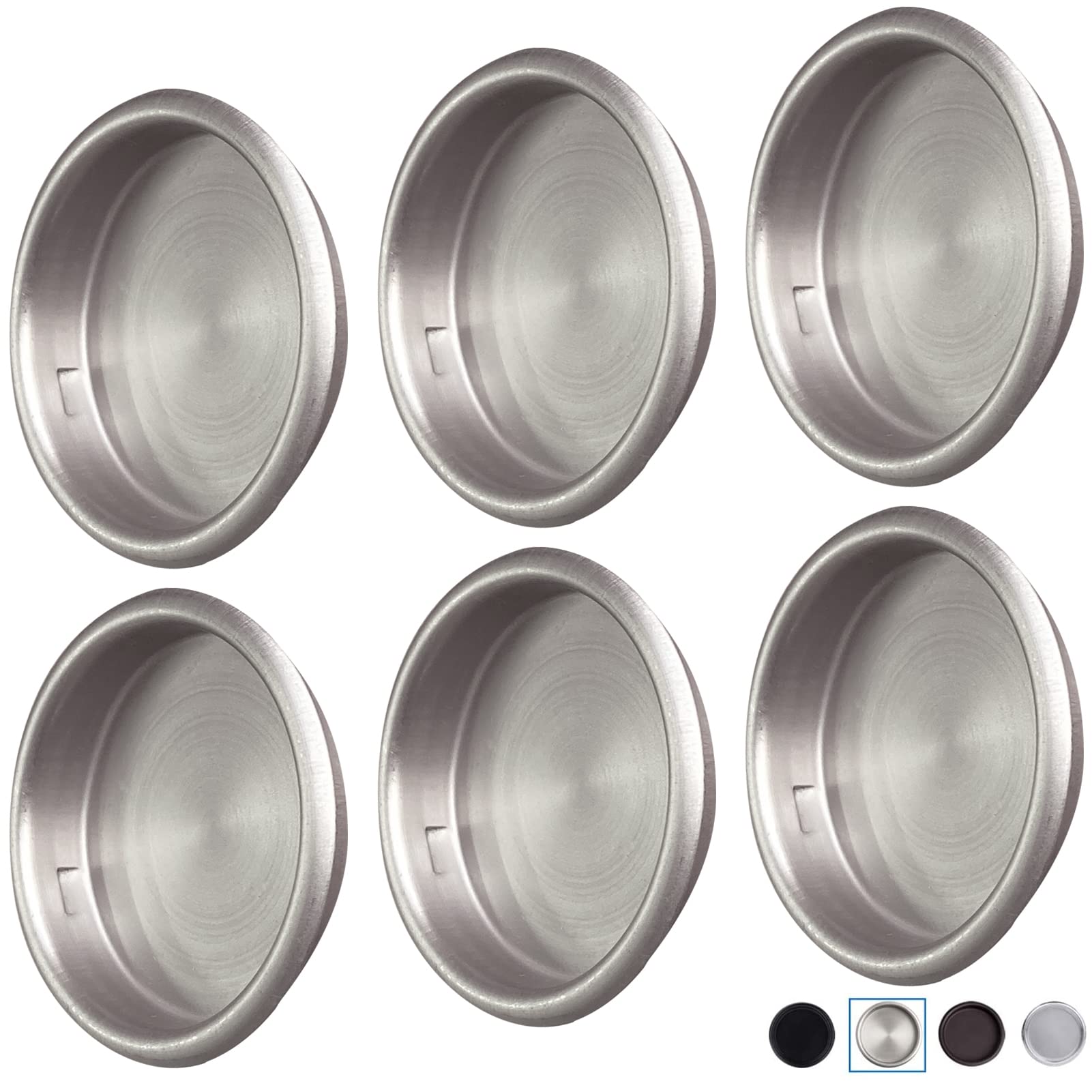 6 Pack Satin Nickel Round Closet Door Finger Pulls - 2-1/8