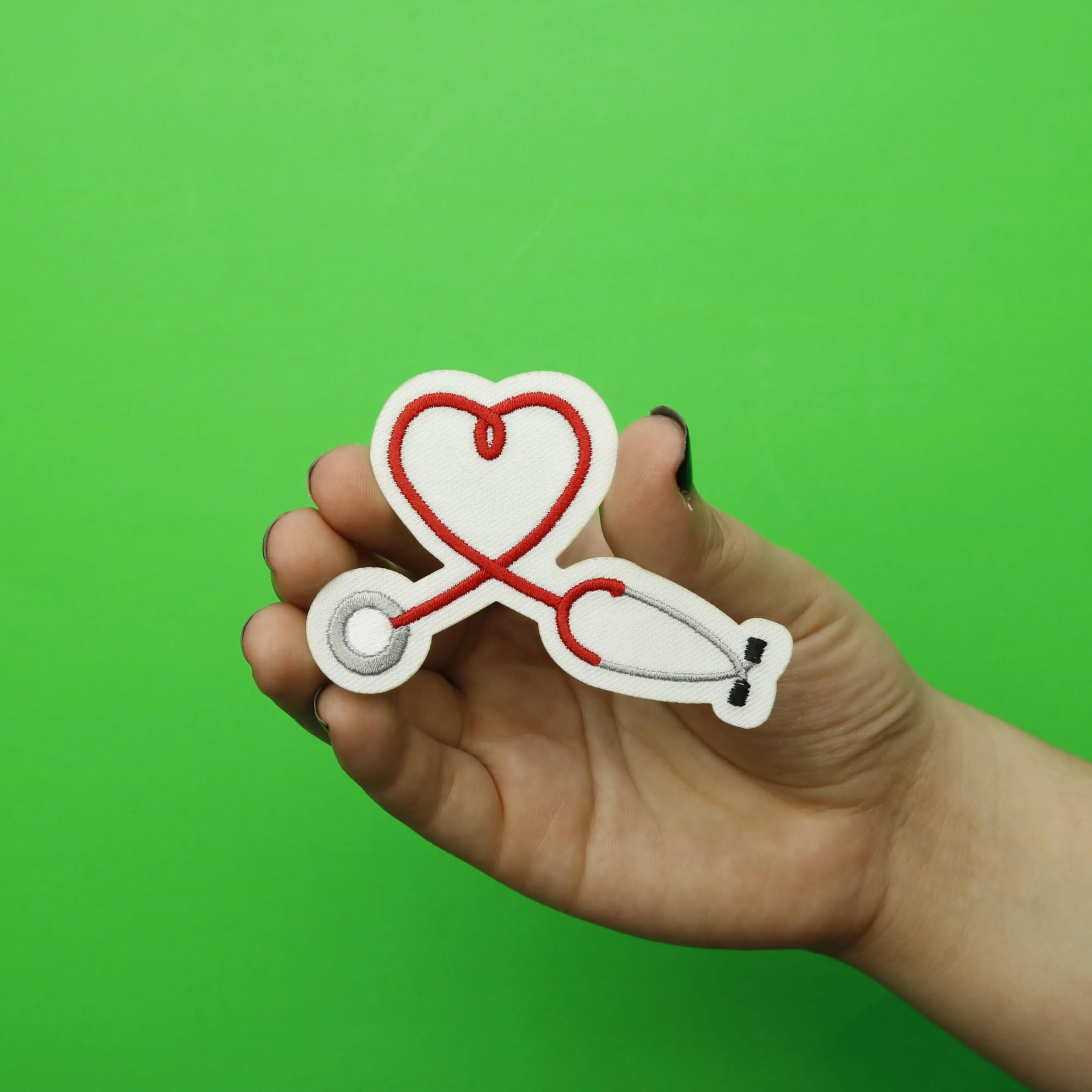 Heart Shaped Stethoscope Embroidered Iron On Patch for Nurses & Doctors - Perfect for Scrubs, Medical Uniforms & Gifts