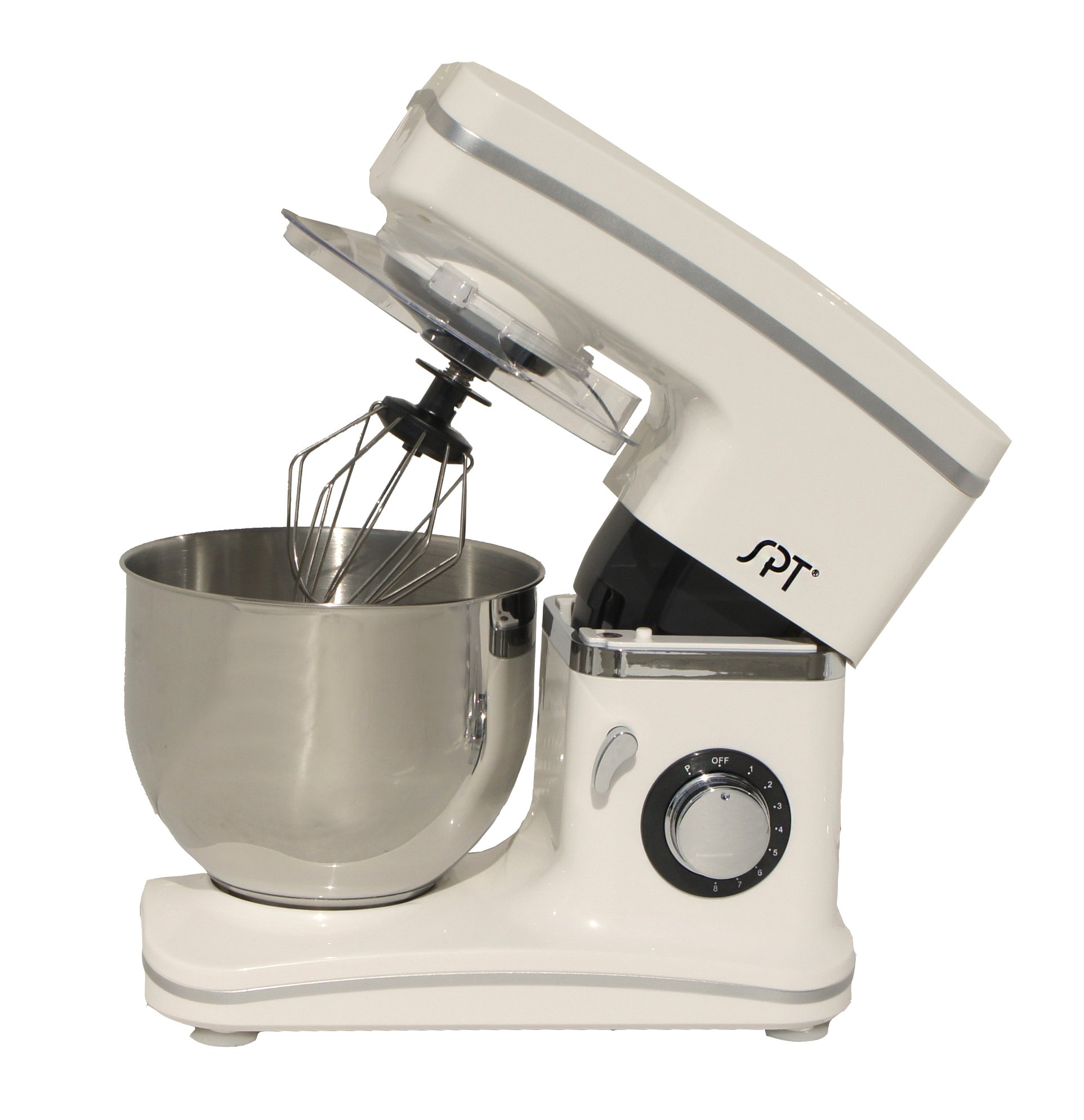 SPT MM-106W 7-Speed Stand Mixer, 5.5QT Stainless Steel Bowl - Powerful 800W Electric Kitchen Mixer for Baking, Dough, Cake, Cookies (White) - Perfect for Home Bakeries, Restaurants & Professional Chefs