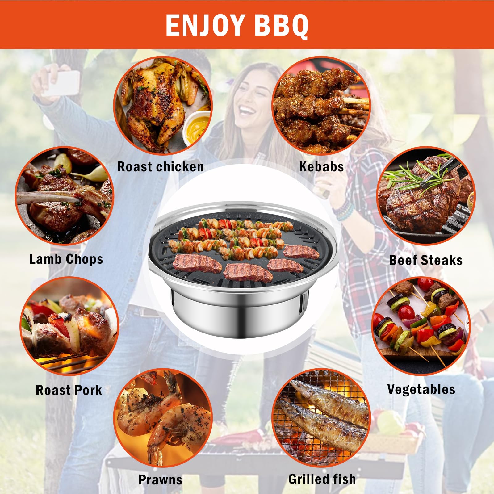 Portable Korean BBQ Grill - Non-Stick Round Charcoal Stove for Camping & Picnics