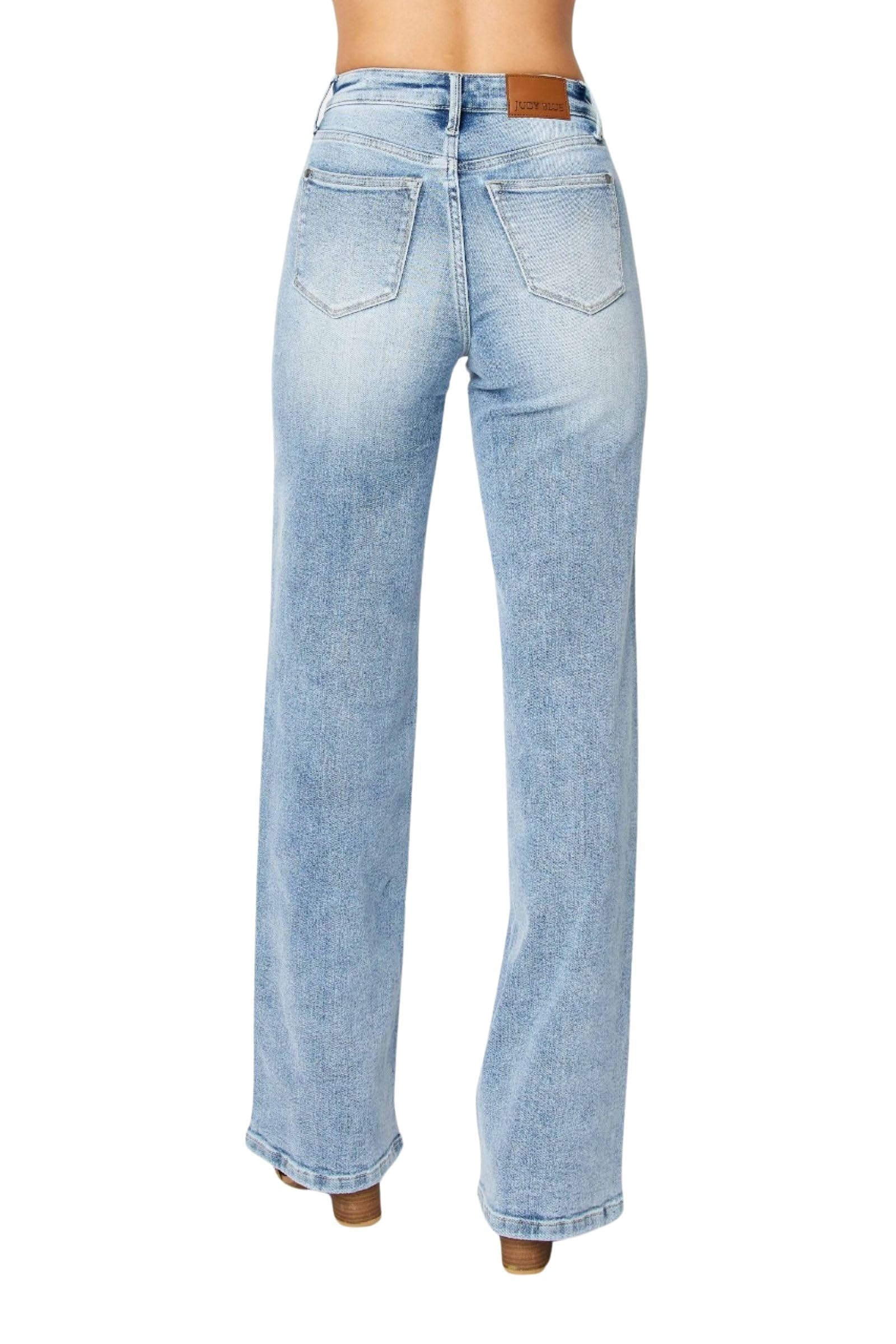 Judy Blue Women's High Waist Retro Wide Leg Jeans - Vintage Inspired Denim Pants for Casual Wear & Everyday Outfits