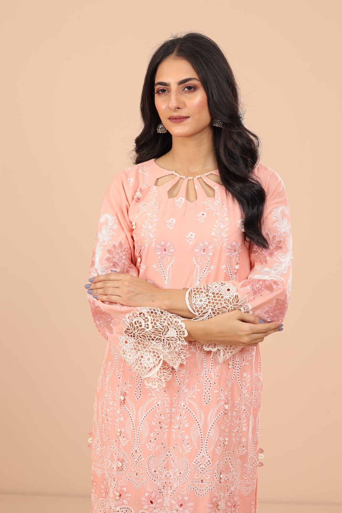 Cinderella 3 Piece Suit - Elaf Chikankari Embroidered Women's Ethnic Wear Set for Weddings, Parties & Special Occasions