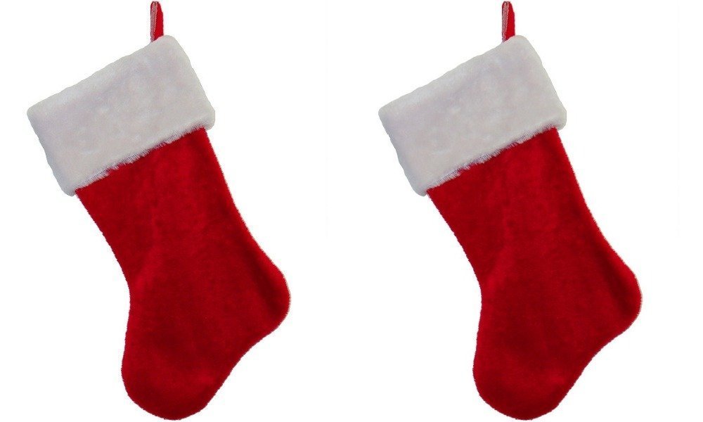 Classic Christmas Stockings Set of 2 - 18 Inch Red & White Plush Holiday Decor for Fireplace Mantel, Tree Decorations and Festive Gift Giving