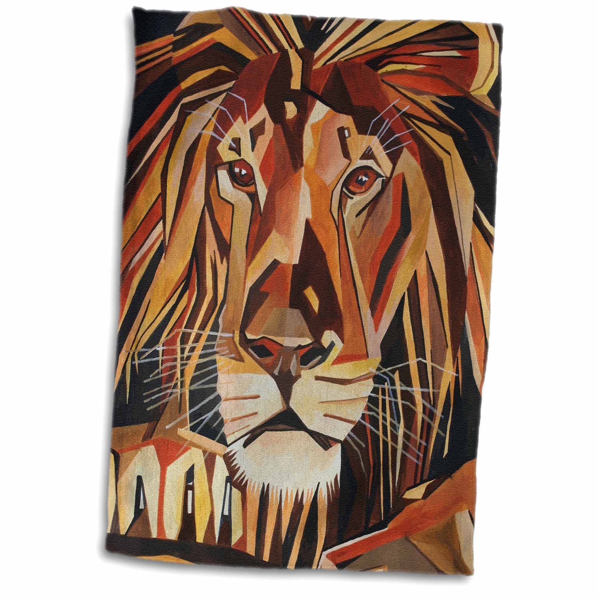 3D Rose Taiche - Cubist Style Lion Vector Art Towel - Unique Abstract Design for Bath, Beach, and Kitchen Use - Perfect Gift for Animal Lovers (twl-361046-1)