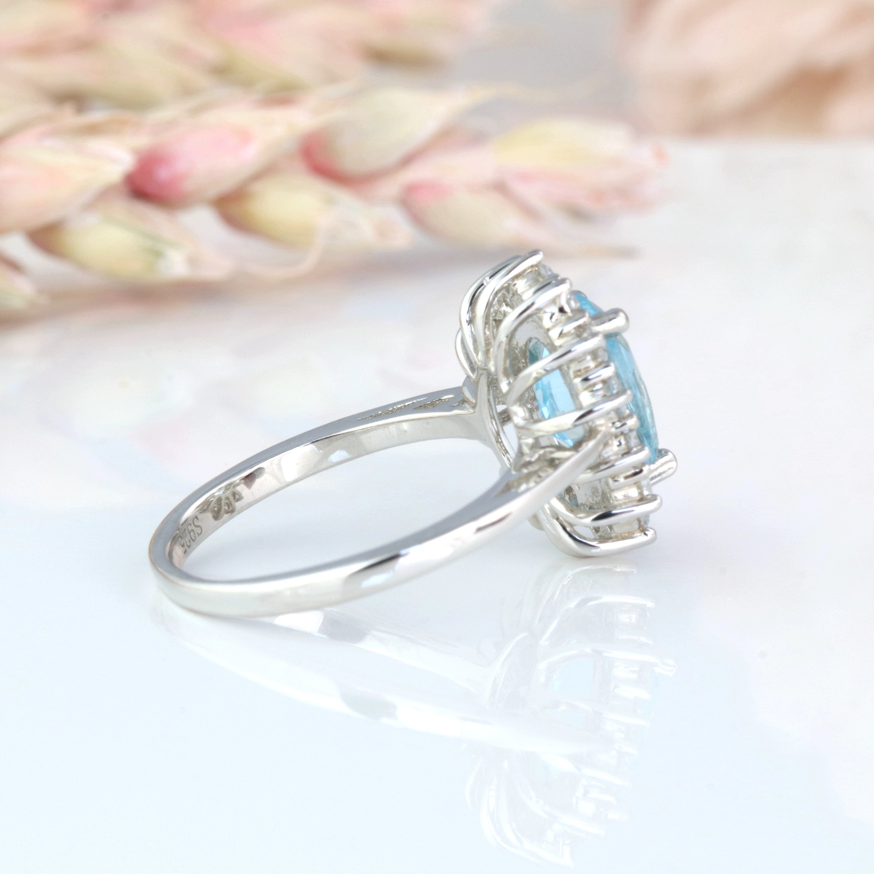 Diana Aquamarine Ring for Women - Sterling Silver 925 Elegant Birthstone Jewelry - Perfect for Engagement, Anniversary & Gift Giving