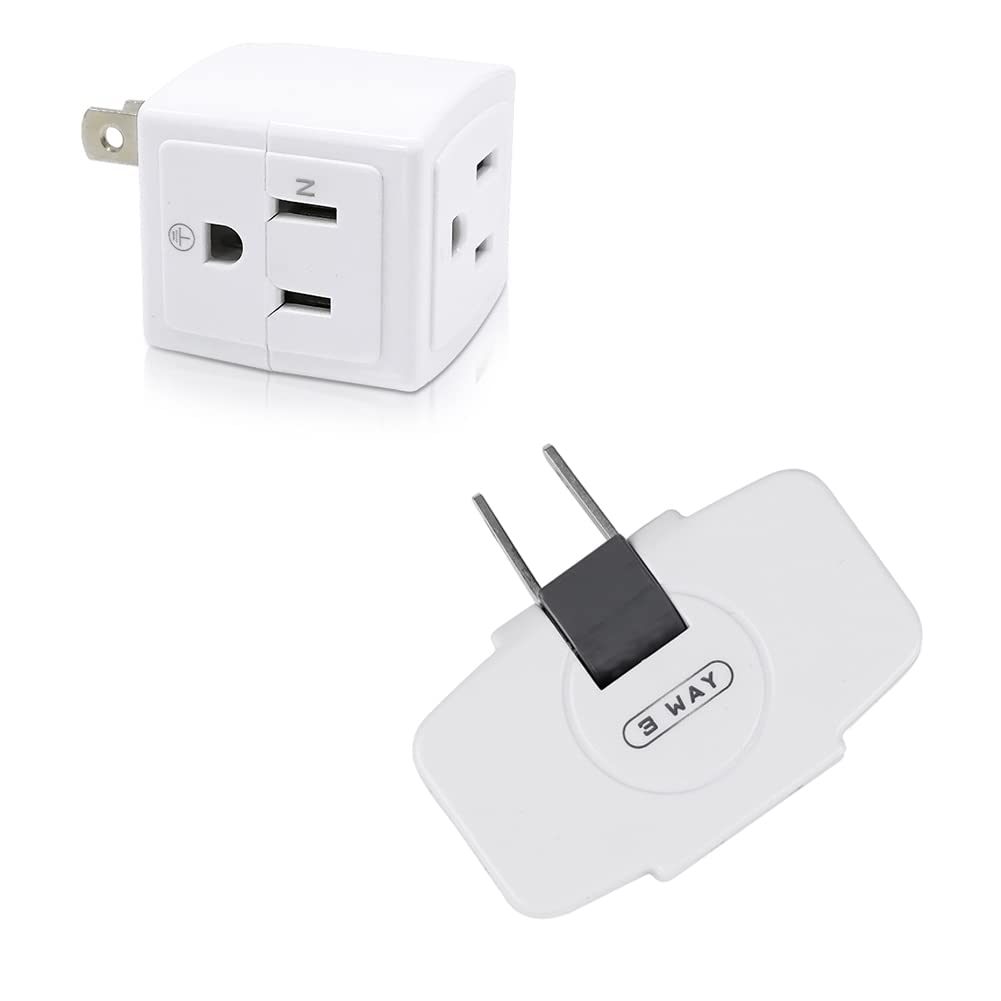3-Way Wall Outlet Extender with Surge Protection - AC Power Adapter & Multi Plug Extension for Home, Office, Travel - Perfect for Charging Phones, Laptops & Small Appliances