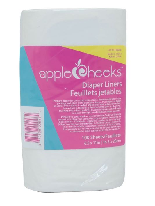 Apple Cheeks Diaper Liners One Size - 100 Sheets | Soft & Absorbent for Baby Diaper Changes | Perfect for Travel, Daycare & Home Use