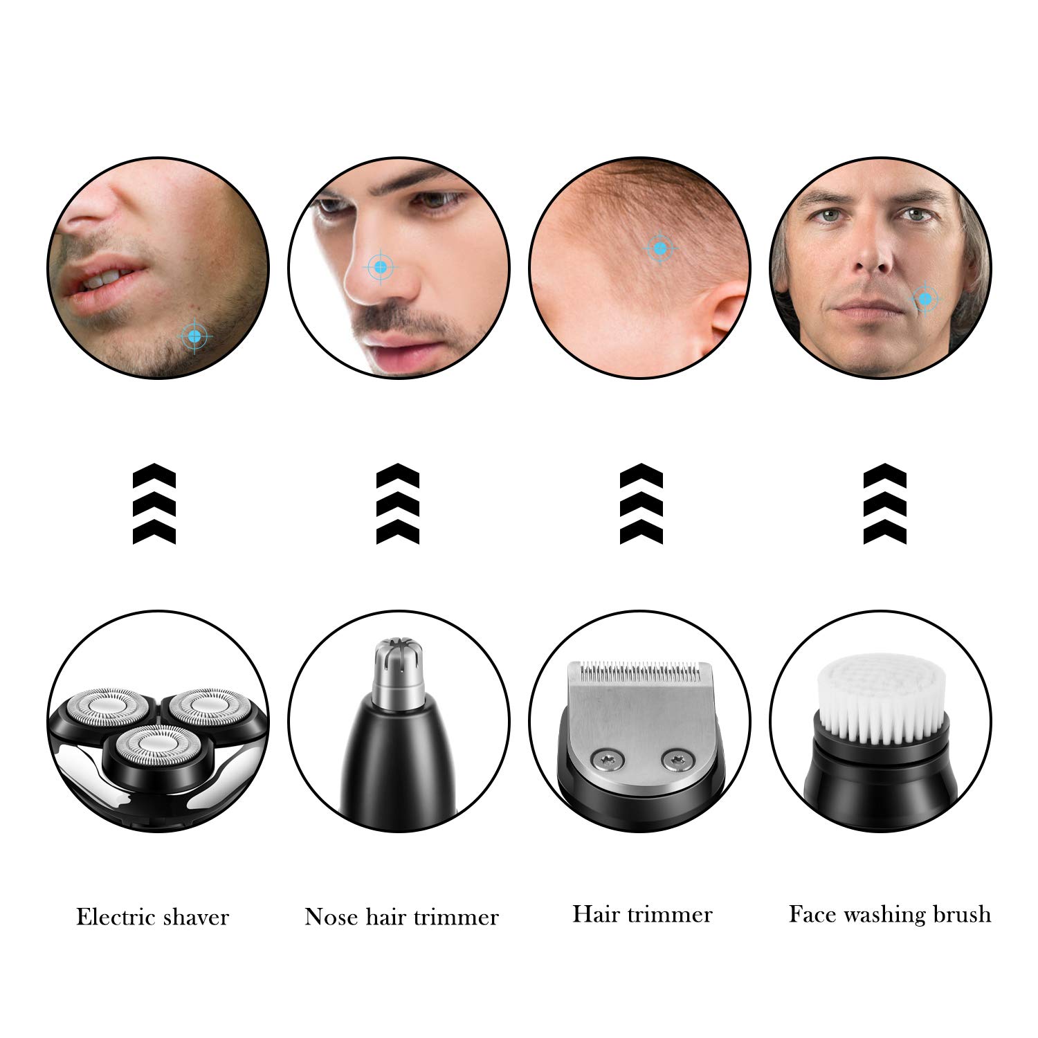 SURKER 3-in-1 Electric Shaver for Men - Cordless Beard Trimmer, Nose Hair Trimmer & Grooming Kit with Facial Cleansing Brush, Waterproof, USB Rechargeable for Wet/Dry Use - Perfect for Travel, Home & Gym Grooming