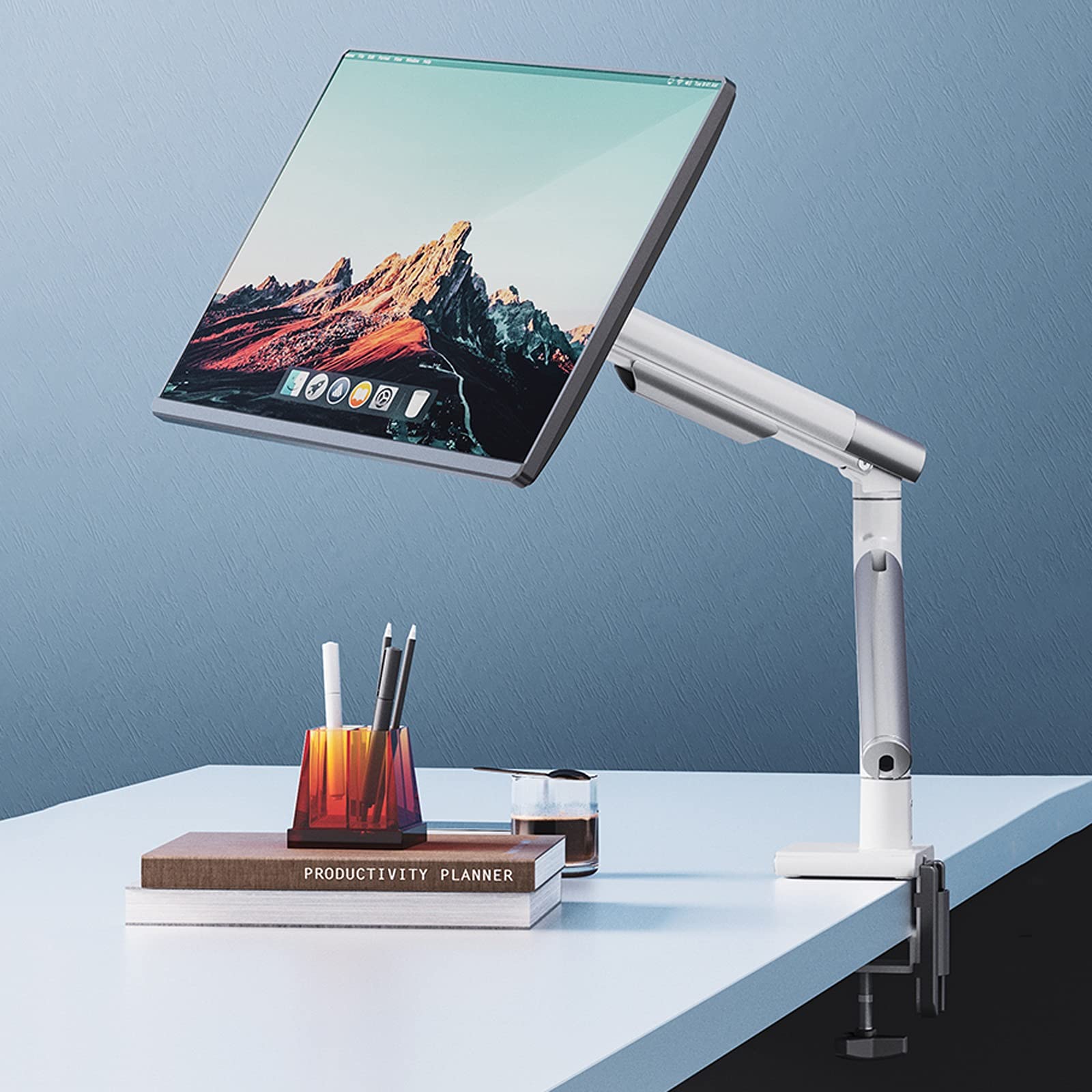 Adjustable Single Monitor Arm Stand - Ergonomic Desk Mount for 17 to 32 Inch Screens (2-9kg) with Swivel & Tilt - White | Perfect for Home Office, Gaming Setup & Workspace Organization