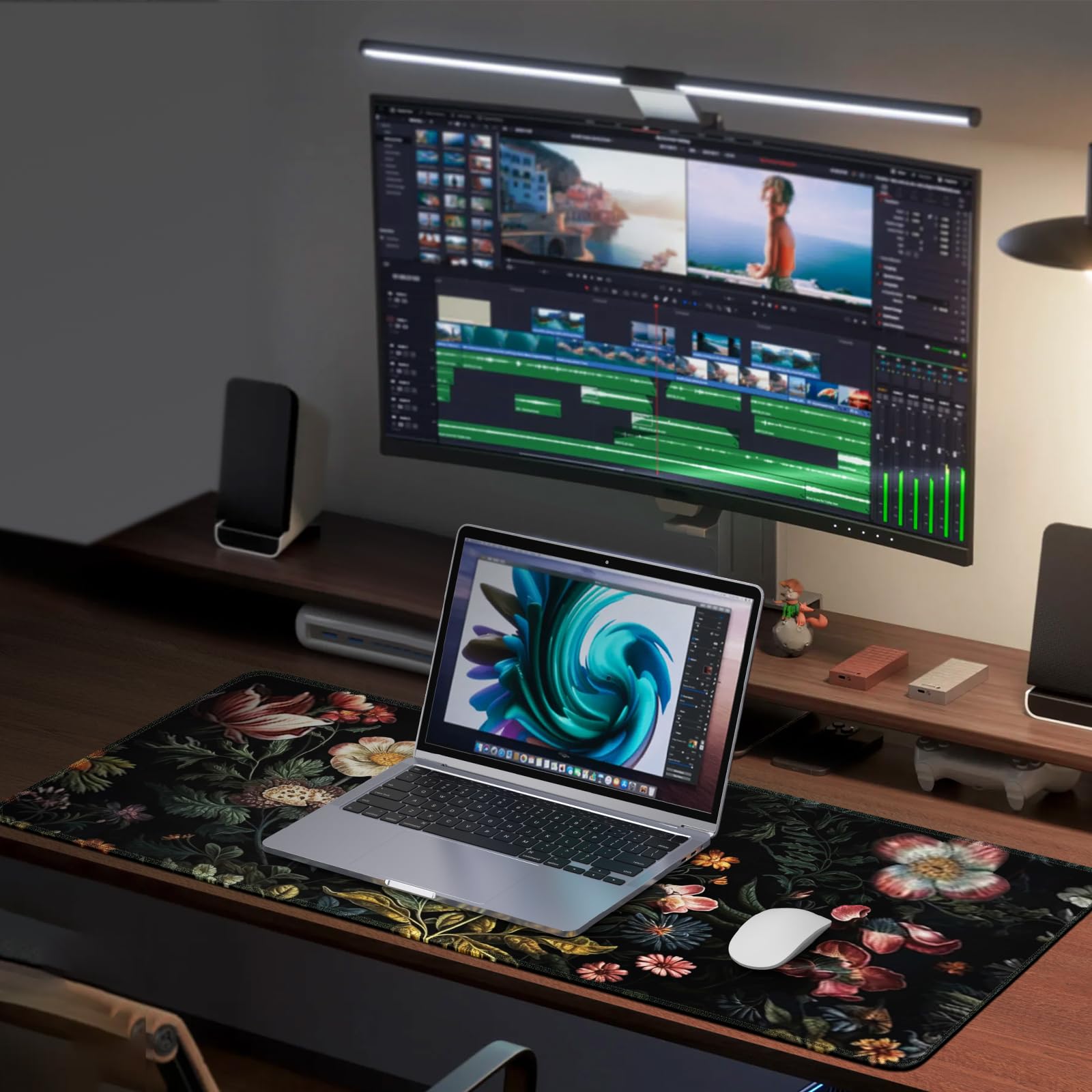 HAOCOO Floral Desk Pad Mat - Extra Large Non-Slip Mouse Pad & Keyboard Mat for Gaming and Office Use, Black Floral Design - Perfect for Computer Desks, Workstations, and Home Office Setups