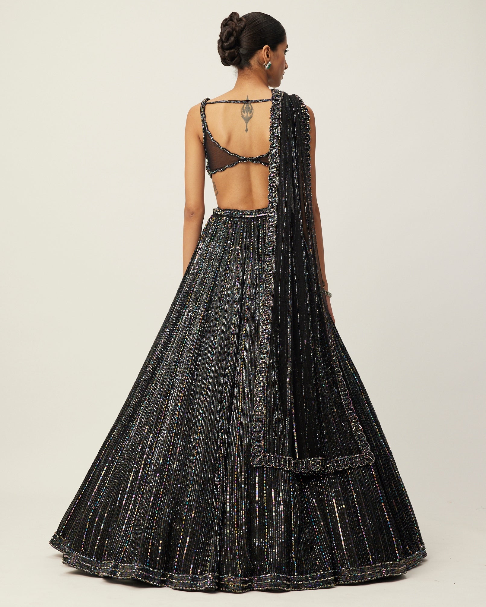 Exquisite Black Crystal Linear Embroidered Lehenga Set for Women | Indian Bridal Party Wear | Wedding Reception & Festive Occasion Outfit