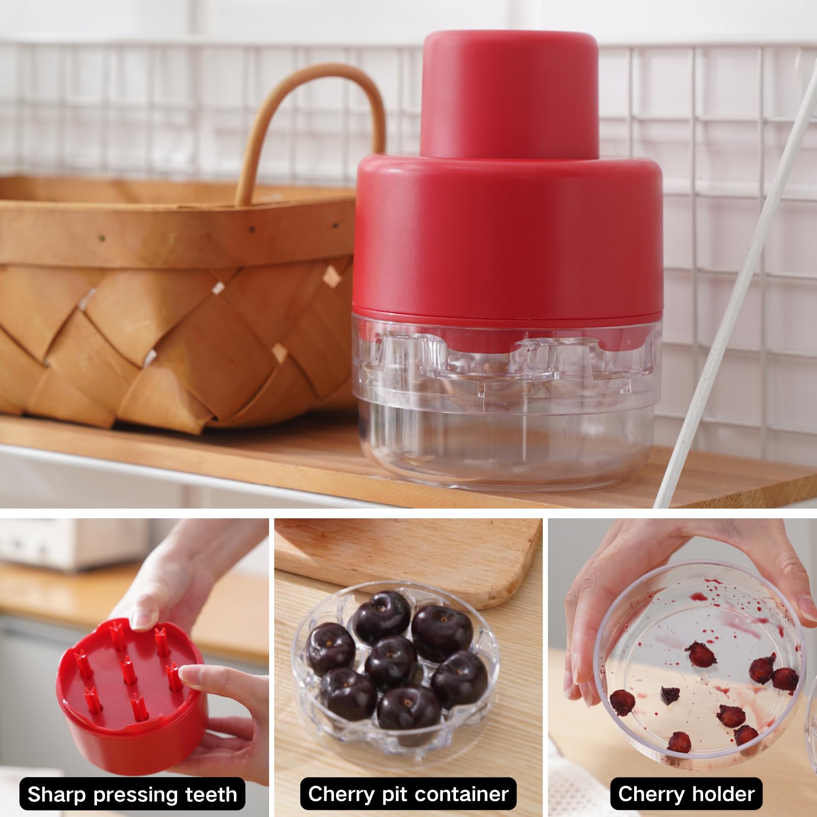 Premium 7-Hole Cherry Pitter Tool - Stainless Steel Cherry Corer & Seed Remover - Portable Multi-Function Fruit Pitter for Cherries, Olives & More - Perfect for Baking, Canning & Jam Making (7 Cherries at Once)