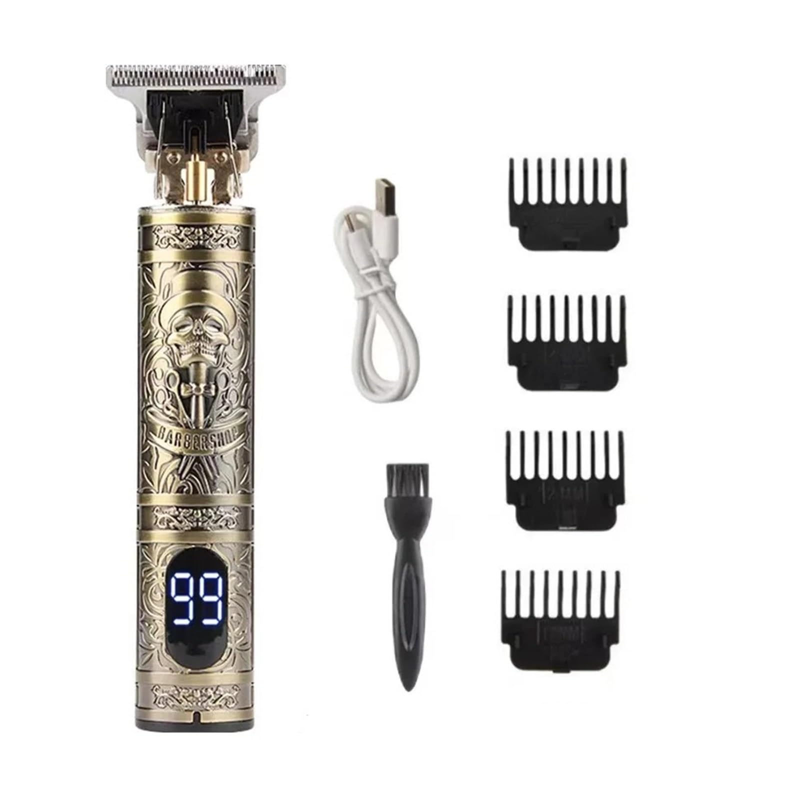 Professional Wireless Electric Hair Trimmer for Men - LCD Digital Display Beard & Hair Clipper with Skull Design - Perfect for Home Barbering, Beard Grooming & Personal Hair Cutting