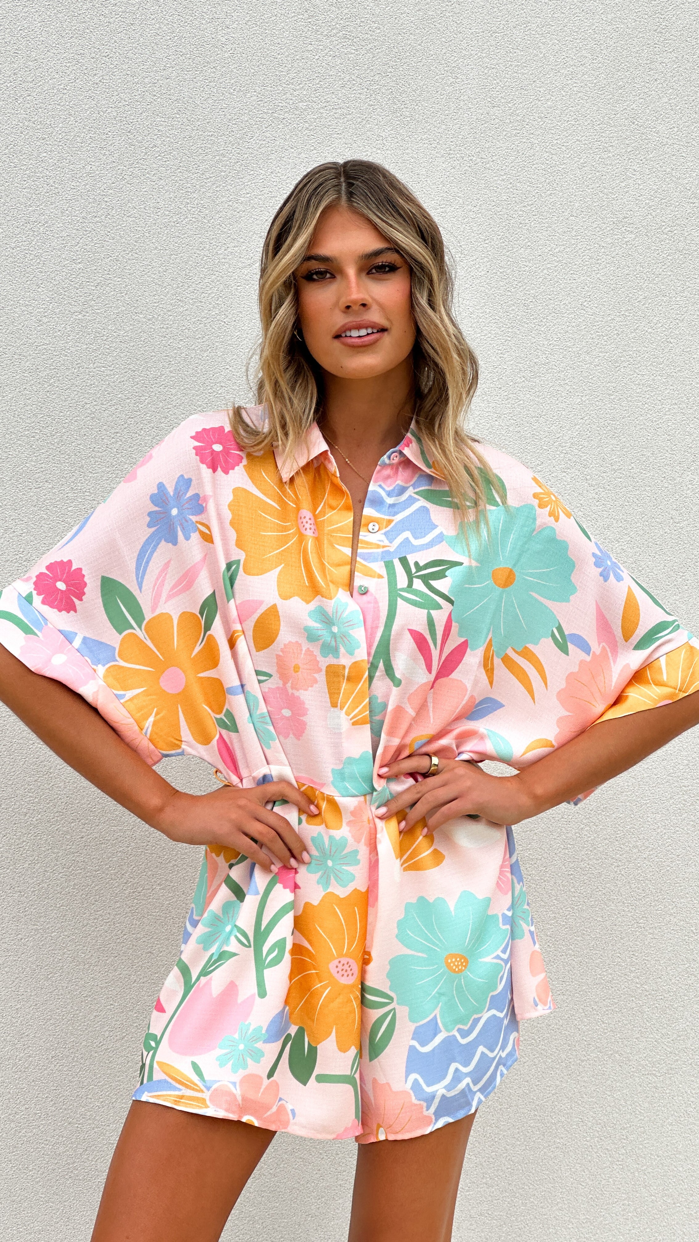 Carmen Playsuit - Blush Petal Floral Romper Jumpsuit for Women | Summer Outfits, Beach Vacation, Date Night Outfits