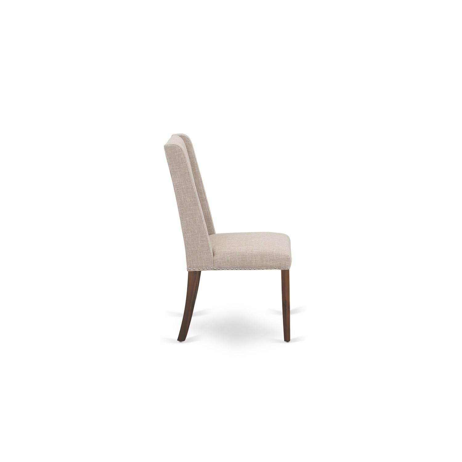 East West Furniture FLP8T04 Florence Parson Dining Chairs Set of 2 - Light Tan Linen Upholstery with Nailhead Trim & Walnut Finish | Elegant Dining Room Seating for Formal Dinners & Home Decor