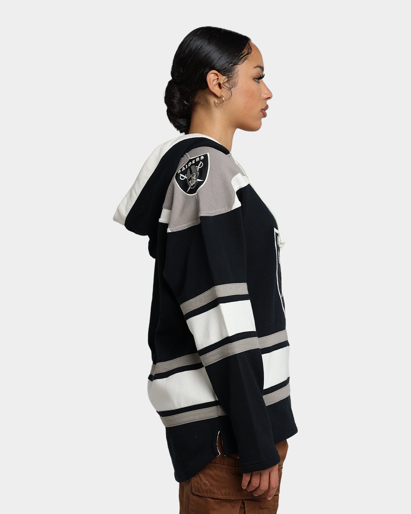 47 Brand Las Vegas Raiders Superior Lacer Hoodie - Jet Black/Grey - Men's NFL Team Pullover Sweatshirt for Game Day & Casual Wear