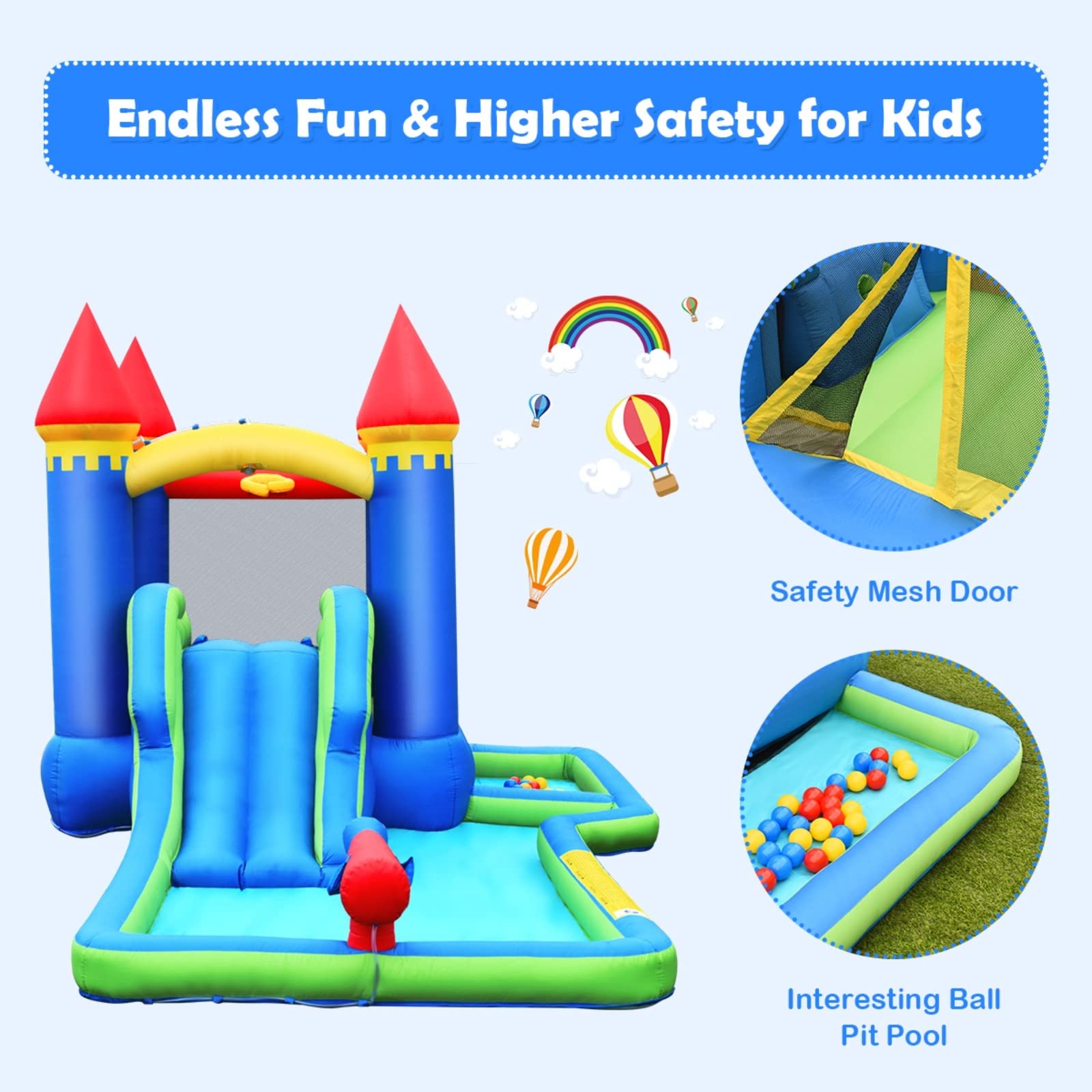 **BOUNTECH Inflatable Water Slide for Kids - Bounce House with Ball Pit, Splash Pool & Wet/Dry Play - Outdoor Backyard Party Fun for Boys & Girls - Perfect for Birthday Gifts, Summer Play & Family Gatherings**
