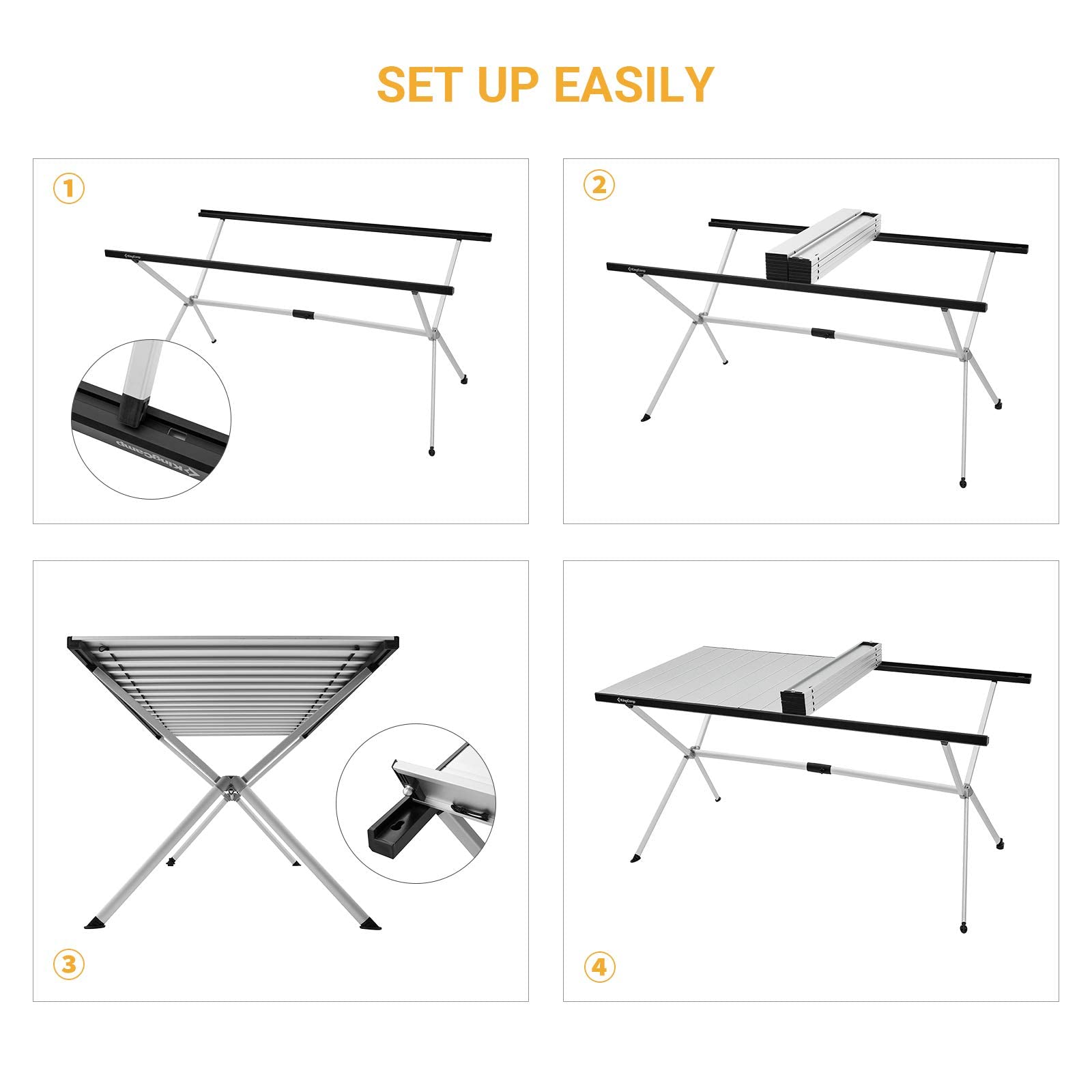 KingCamp Folding Camping Table - Aluminum Roll-Up Picnic Table for 6-8 People, Portable Outdoor Dining Table with Carry Bag (180 LBS Capacity) - Perfect for Camping, Backyard BBQs, Beach Parties & Tailgating