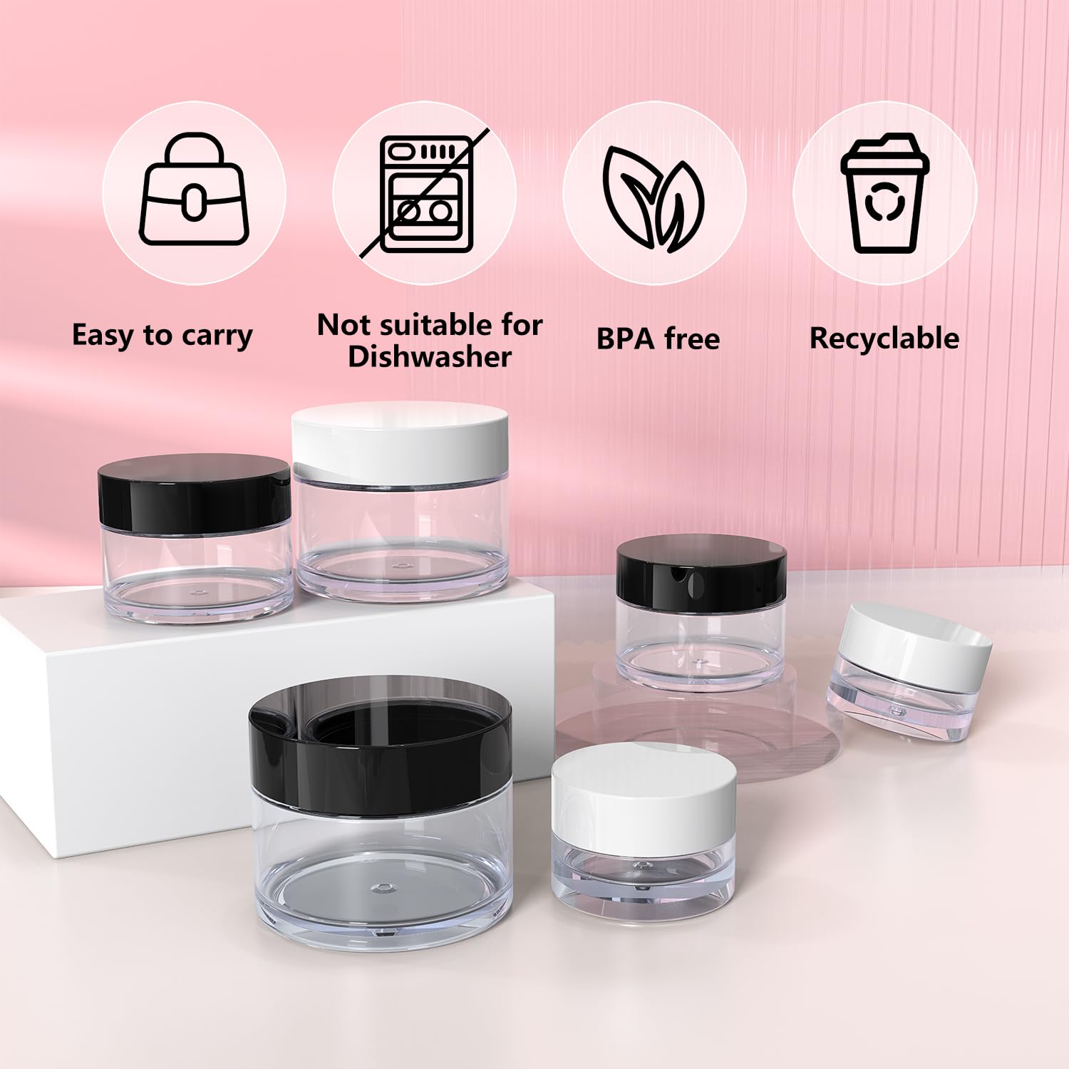 Travel Size Containers for Toiletries - 6 Pack Leak Proof 0.17/0.5/1 oz Small Cosmetic Jars for Makeup, Face Cream, Moisturizer & Lotion with 2 Mini Spatulas - Perfect for Travel, Gym, Home & Gift Giving