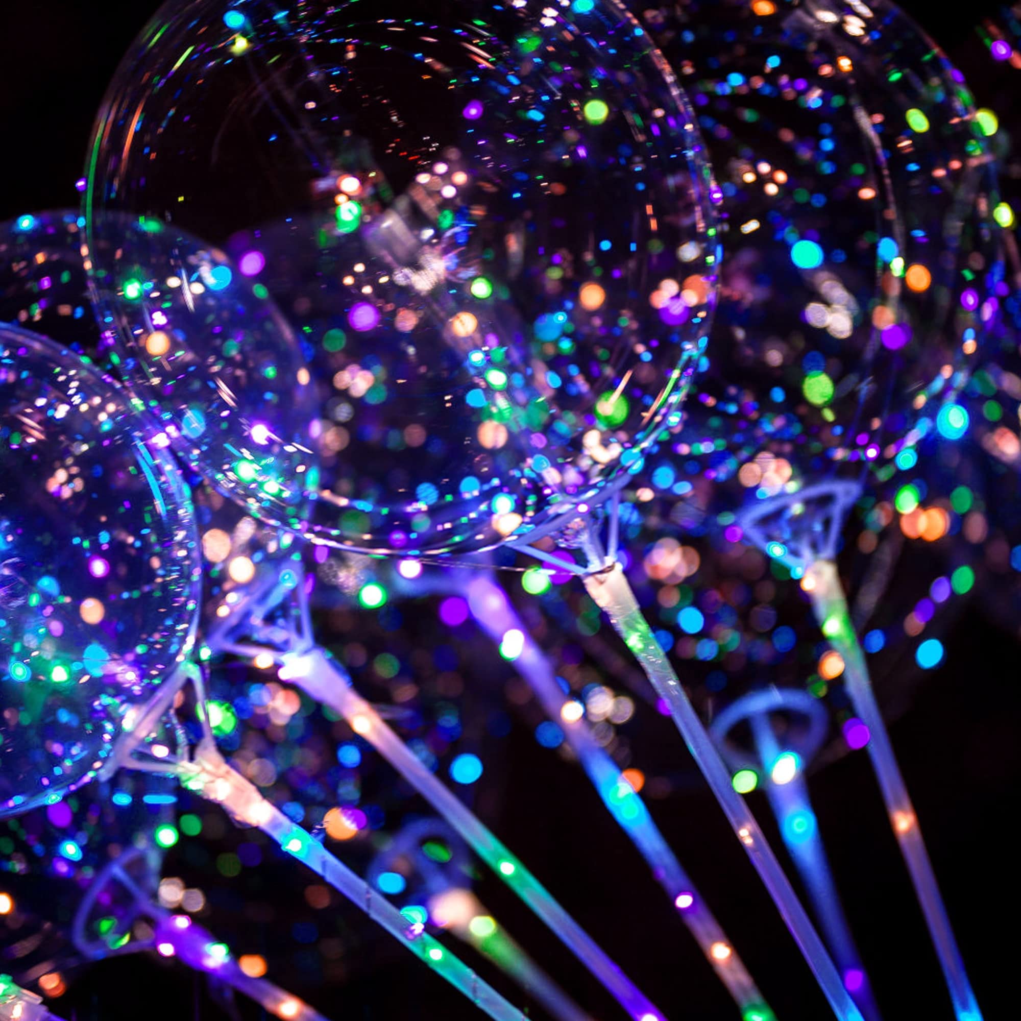 10PCS LED Balloons with Sticks - Clear Light Up Balloons for Party Decorations, Halloween, Christmas, Birthday, Wedding - Glow in the Dark Neon Bobo Balloons for Indoor/Outdoor Events & Night Celebrations