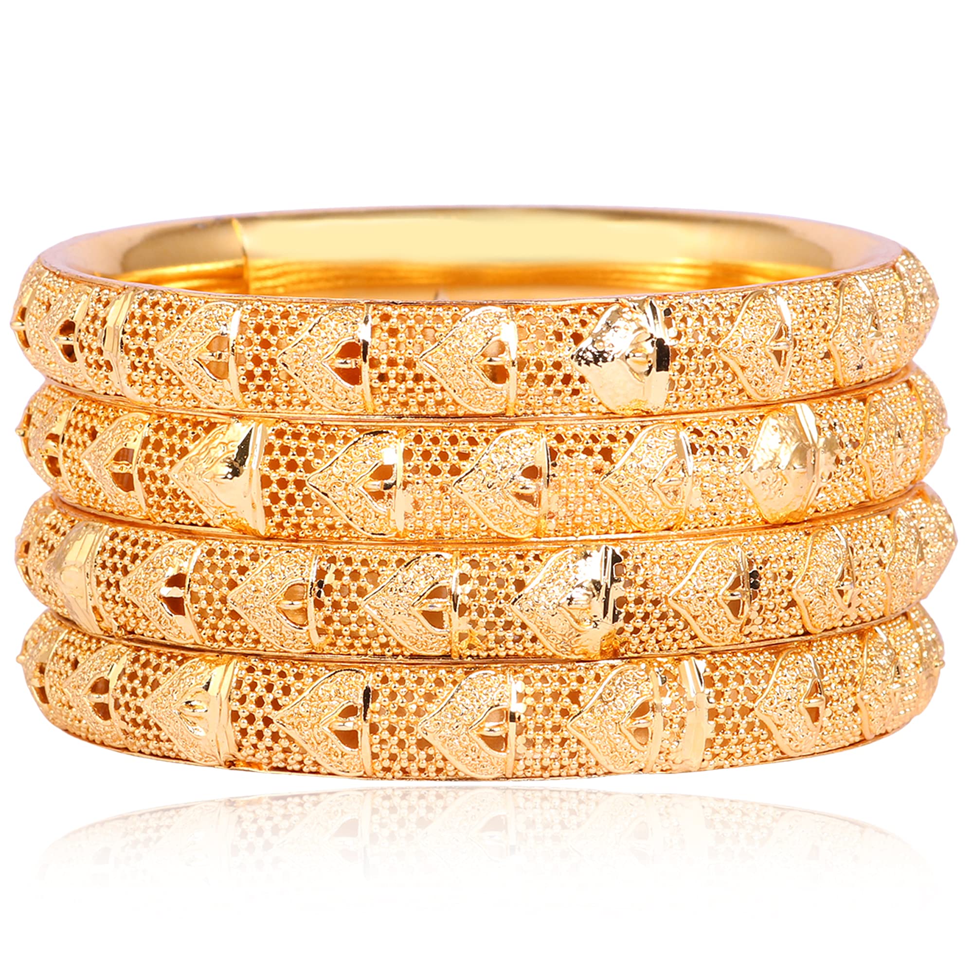 Indian Gold Plated Bangles Set of 4 - Traditional Pola Bangles for Women | Bollywood Jewelry | Trendy Costume Bracelets for Weddings, Parties & Festive Occasions