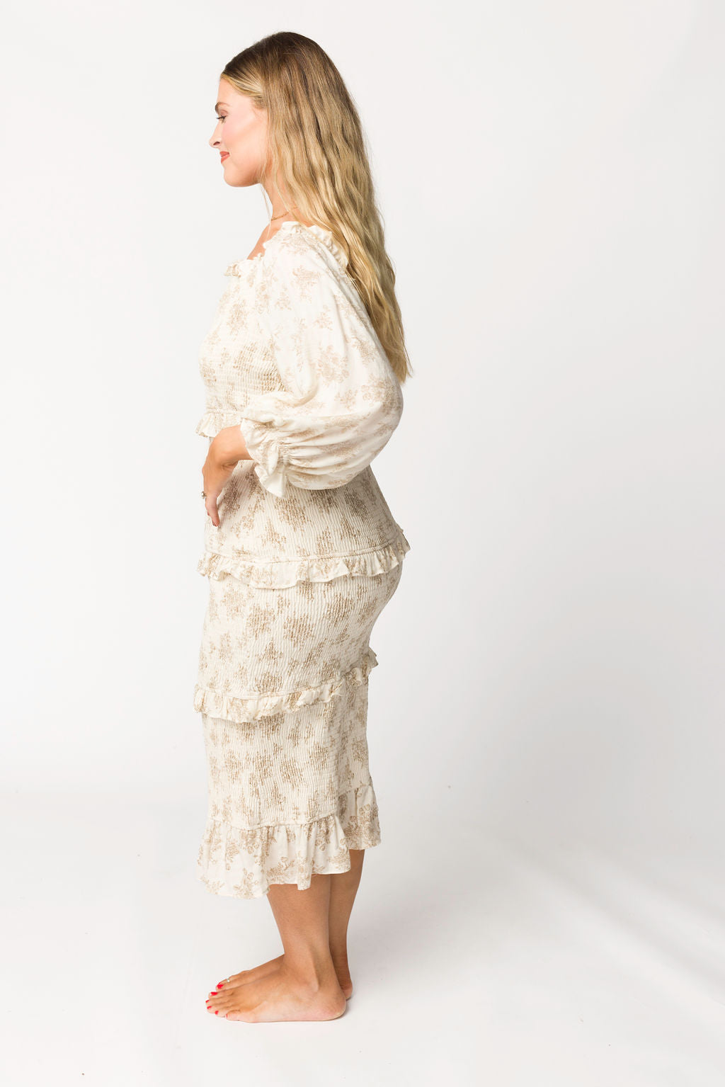 Chloe Maternity Midi Dress in Brown - Bump Friendly Pregnancy Dress for Women | Perfect for Baby Showers, Maternity Photos & Special Occasions